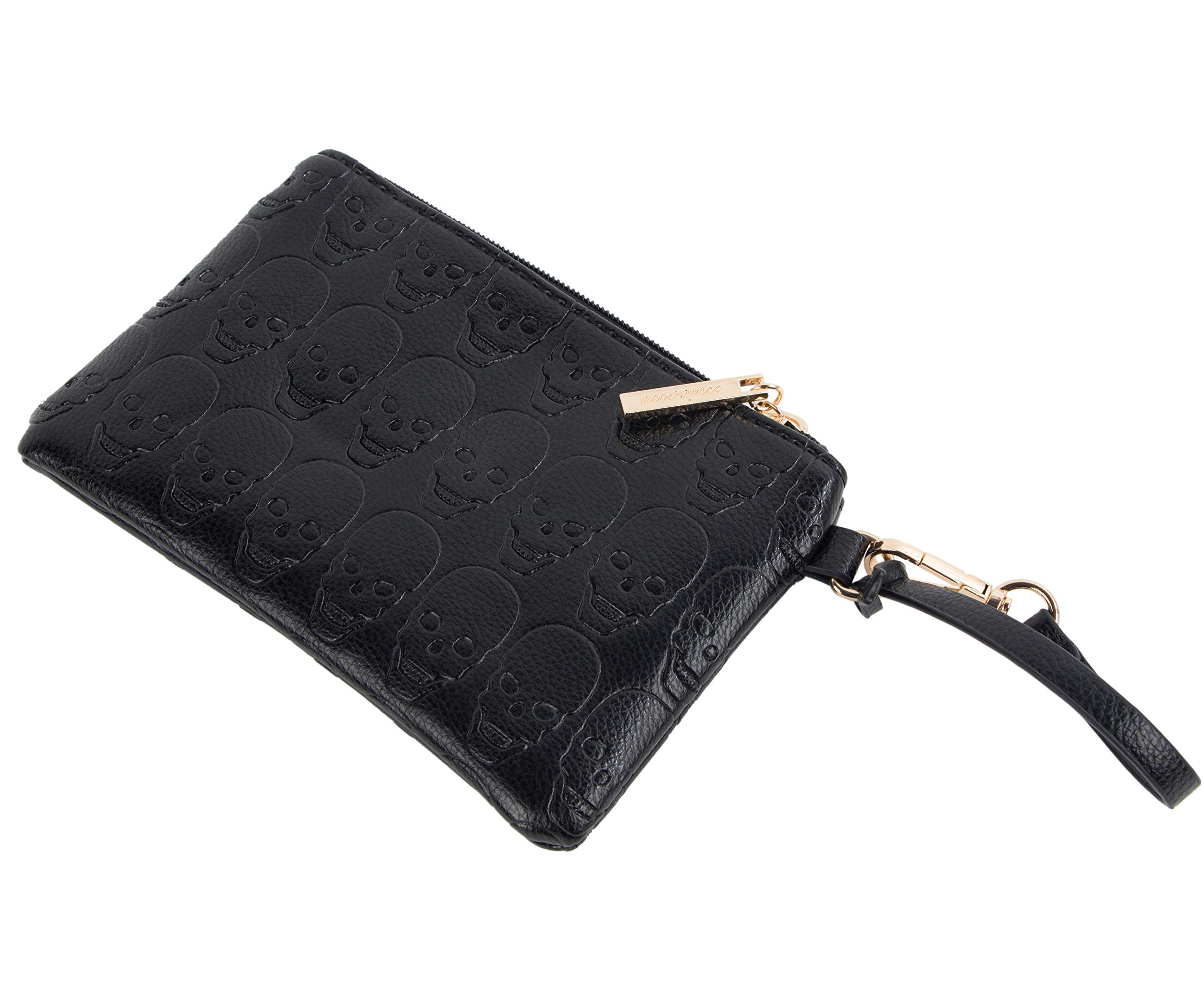 Gothic Women's Skull Print PU Leather Handbag - Top Handle Satchel & Detachable Clutch Purse for Shopping, Parties & Night Out