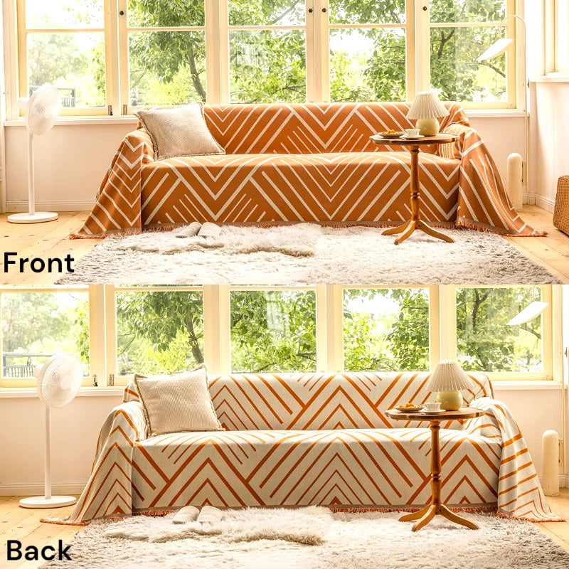 Reversible Chevron Sofa Cover Throw - Stretchable Furniture Protector for Couches, Loveseats & Sectionals - Perfect for Pets, Kids & Spills - Home Decor & Living Room Essentials