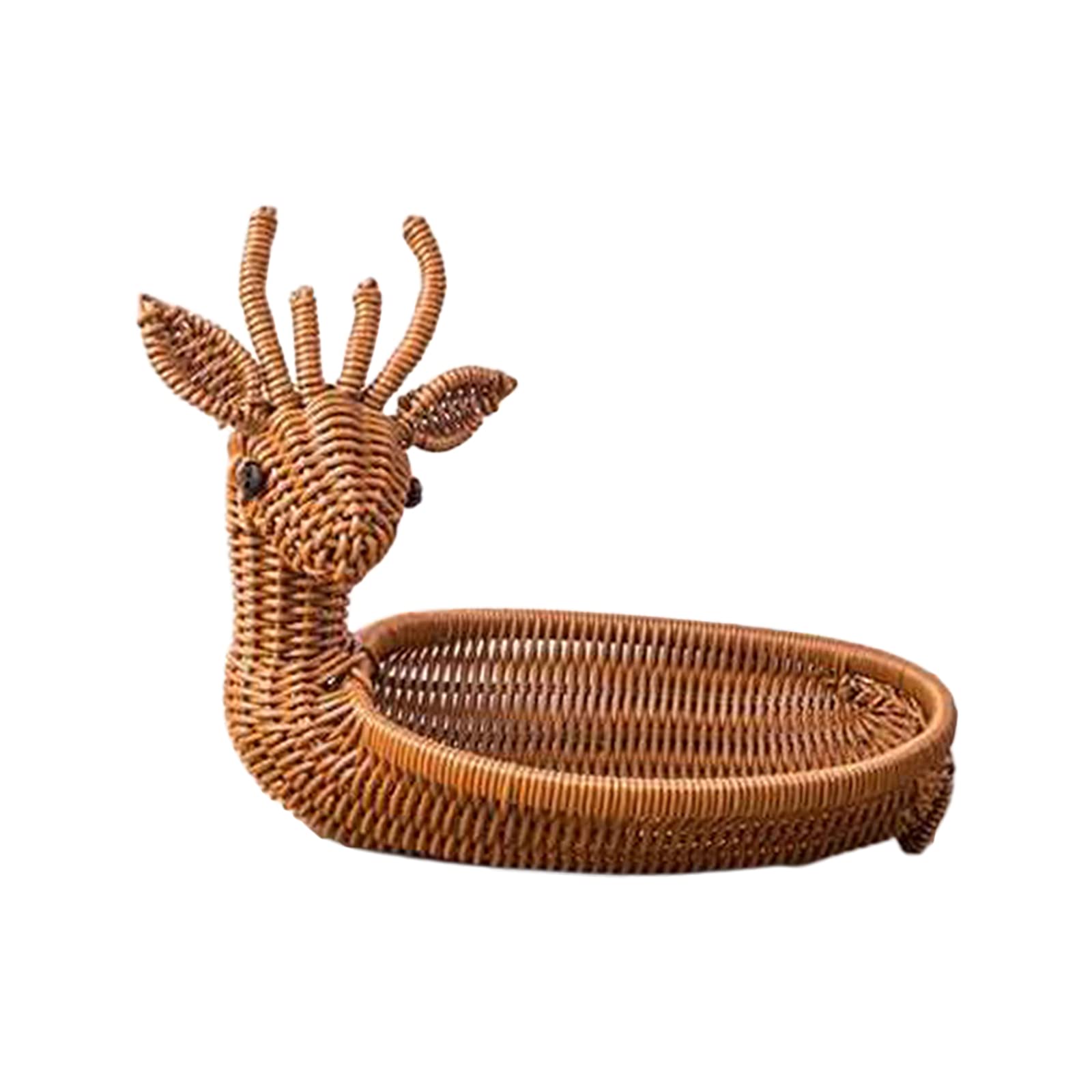 Homozy Animals Shape Woven Fruit Basket - Kitchen Storage Organizer for Fruits, Vegetables, Bread | Perfect for Camping, Picnics & Home Use - Fawn Design