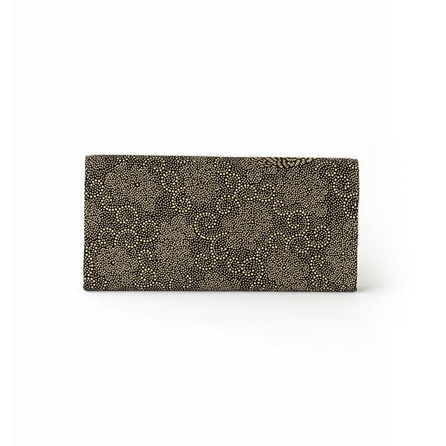 Premium Japanese Deerskin Leather Long Wallet with Urushi Lacquer - Crane & Turtle Design in Gray Black - Handmade in Japan - Perfect for Gifts & Luxury Everyday Use
