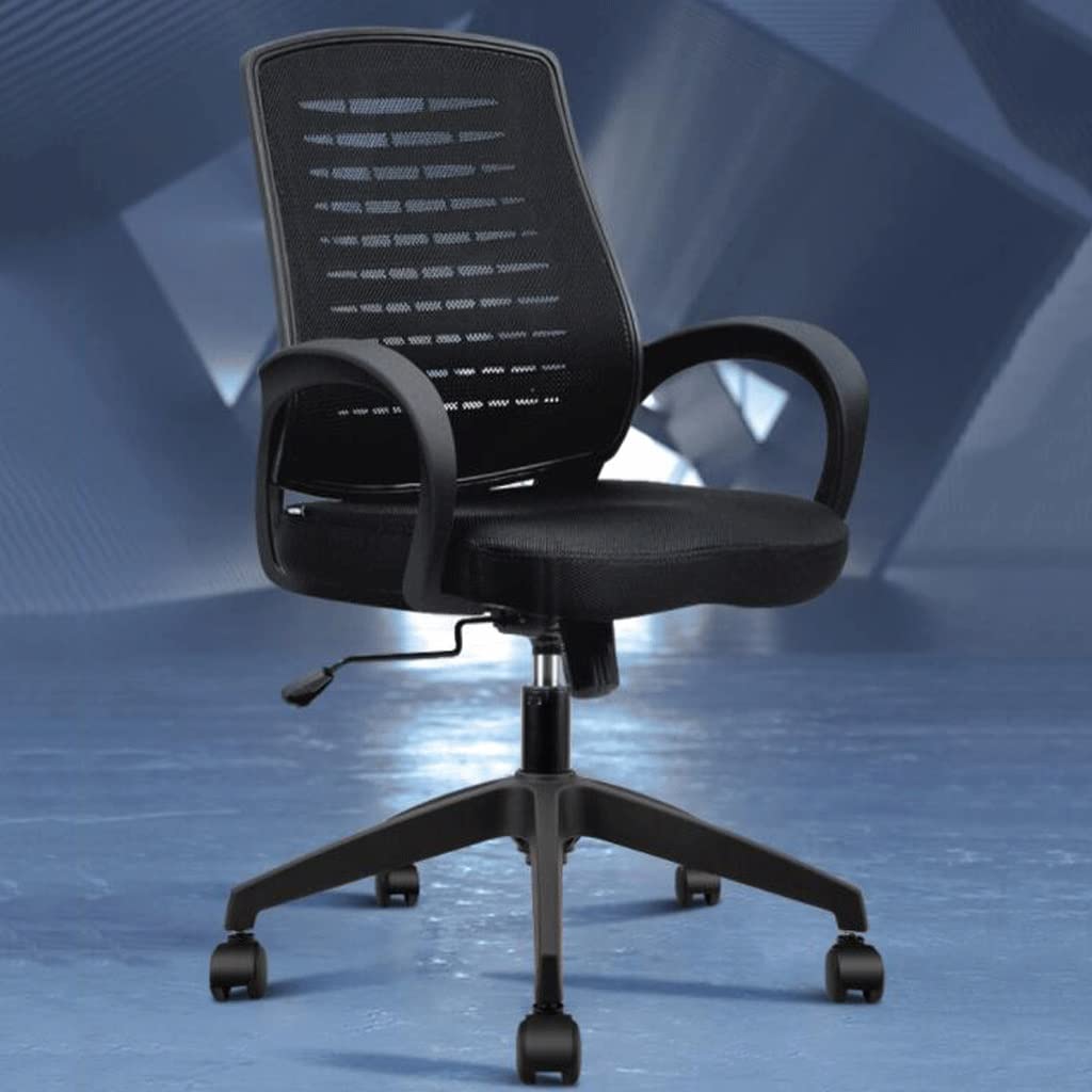 Ergonomic Black Mesh Office Chair with Fixed Armrests & Lumbar Support - Comfortable Computer Desk Chair for Home Office, Study, Gaming & Workspaces