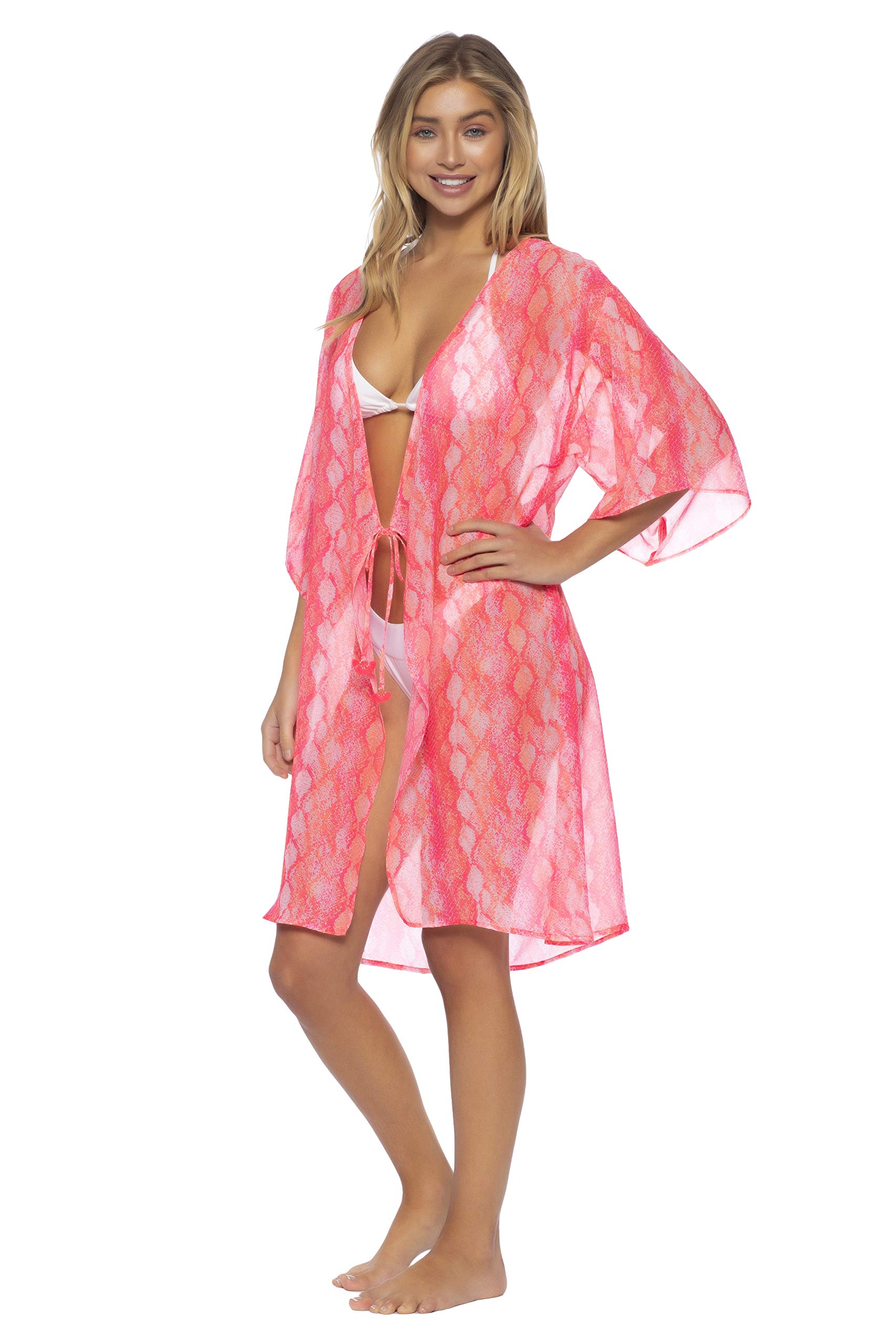 ISABELLA ROSE Women's Snakeskin Kimono Robe - Lightweight Swim Cover Up, Beachwear Loungewear, Pink XS/S - Perfect for Poolside, Vacation & Spa Days