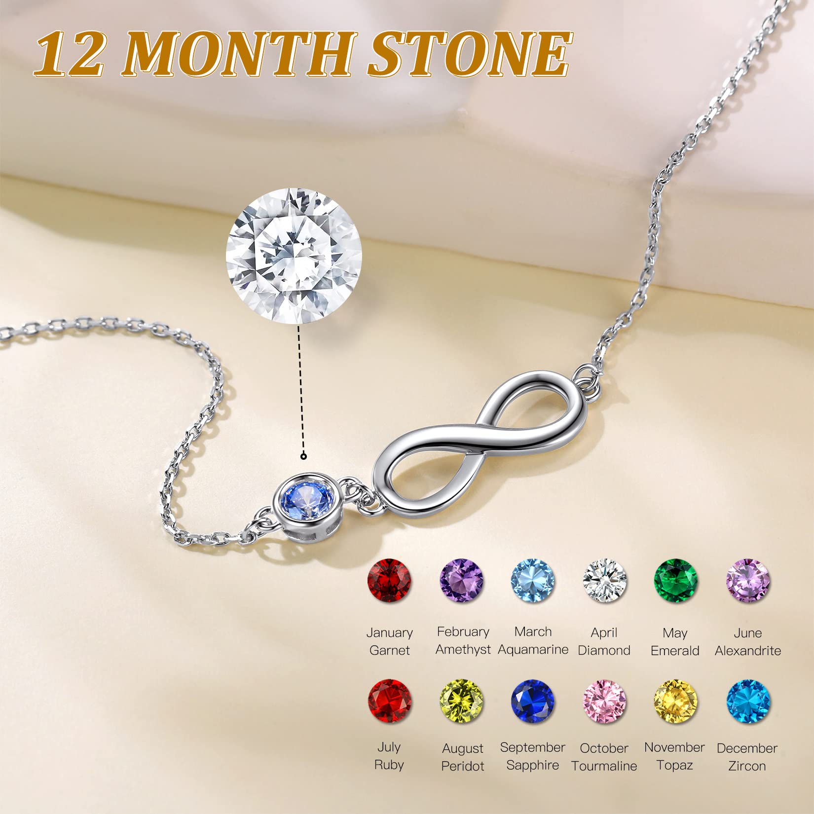 Suplight 925 Sterling Silver Infinity Birthstone Anklet - Dainty Crystal Foot Chain Bracelet for Women with Gift Box | Perfect for Birthdays, Anniversaries & Everyday Elegant Wear