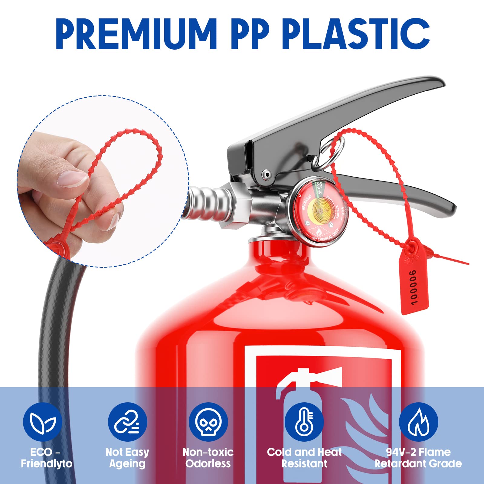 Roowest 2000 Pcs Plastic Tamper Proof Security Seals - Numbered Disposable Self-Locking Zip Ties for Fire Extinguishers, Equipment & Safety Signage (250mm Length, Red) | Ideal for Industrial Use, Warehouse Security & Safety Inspections