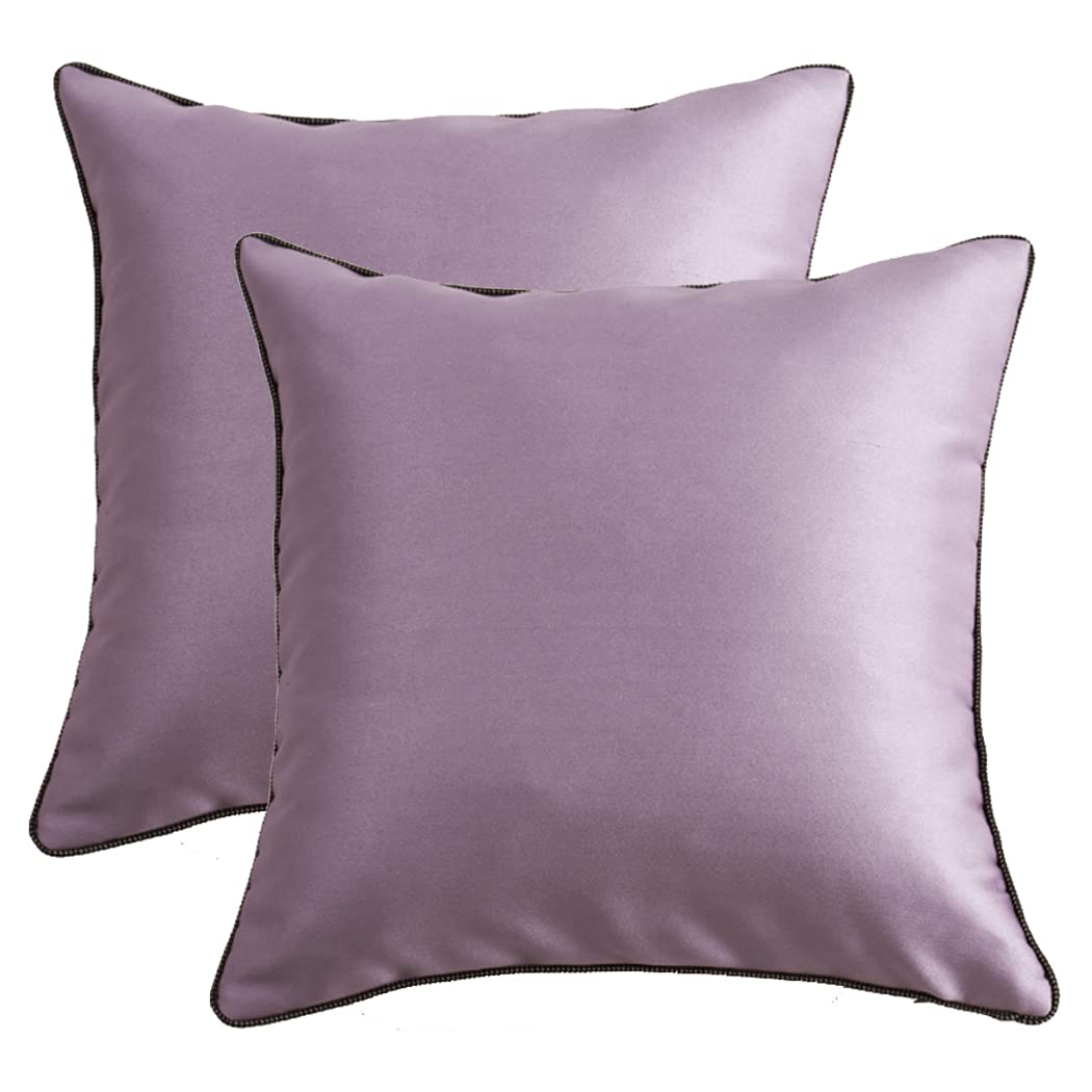 Premium KING PROTEA Orchid Purple Decorative Throw Pillow Covers - Soft Heavy Satin Fabric with Black & White Piping - 18x18 Inch (45x45cm) Square Cushion Cases for Sofa, Couch, Bed & Chair - Set of 2 - Perfect for Living Room Decor, Bedroom Accents & Home Staging