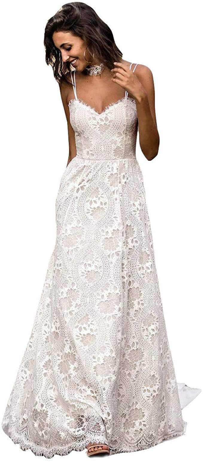 RYANTH Women's Lace Beach Wedding Dress 2024 - Elegant Applique Bridal Gown for Beach, Destination & Summer Weddings | Perfect for Outdoor Ceremonies & Tropical Vacations