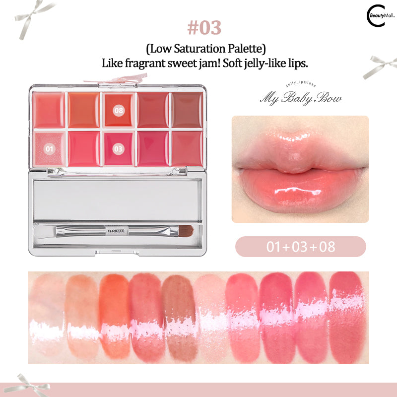 FLORTTE Princess Heart Series 10-Color Lip Tint Palette - Long Lasting Moisturizing Lip Gloss Set for Daily Makeup, Party & Date Night