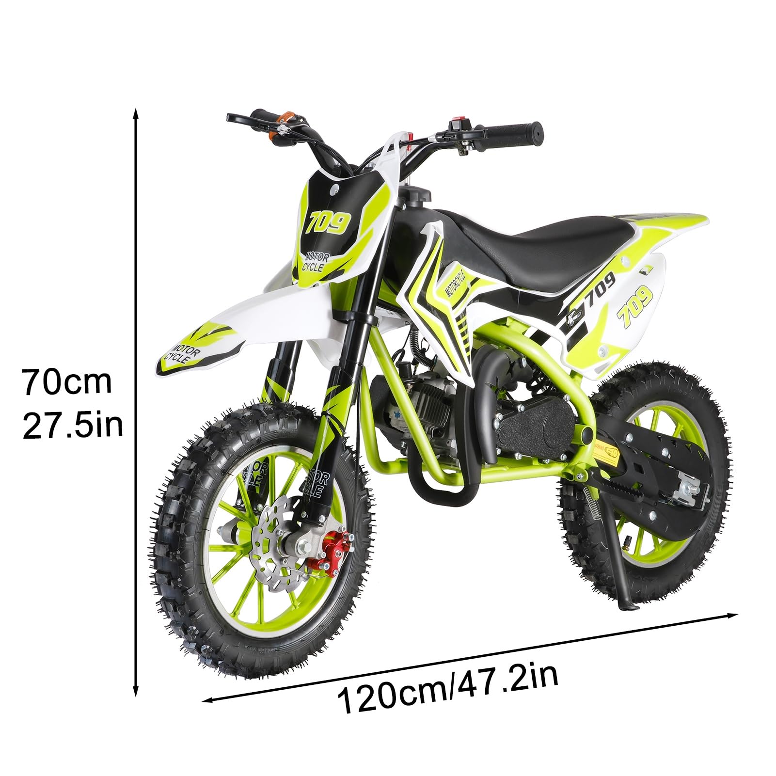 49cc 2-Stroke Gas Powered Kids Dirt Bike - Mini Motorcycle for Off-Road & Motocross - Green Pocket Rocket with Front & Rear Disc Brakes - Perfect for Backyard Riding, Trail Adventures & Youth Racing