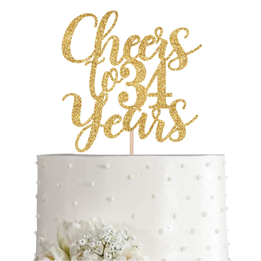 Gold Glitter Cheers to 34 Years Cake Topper | Happy 34th Birthday Cake Decorations | Party Supplies for Anniversary Celebration | Perfect for Birthday Cakes, Cupcakes & Dessert Tables