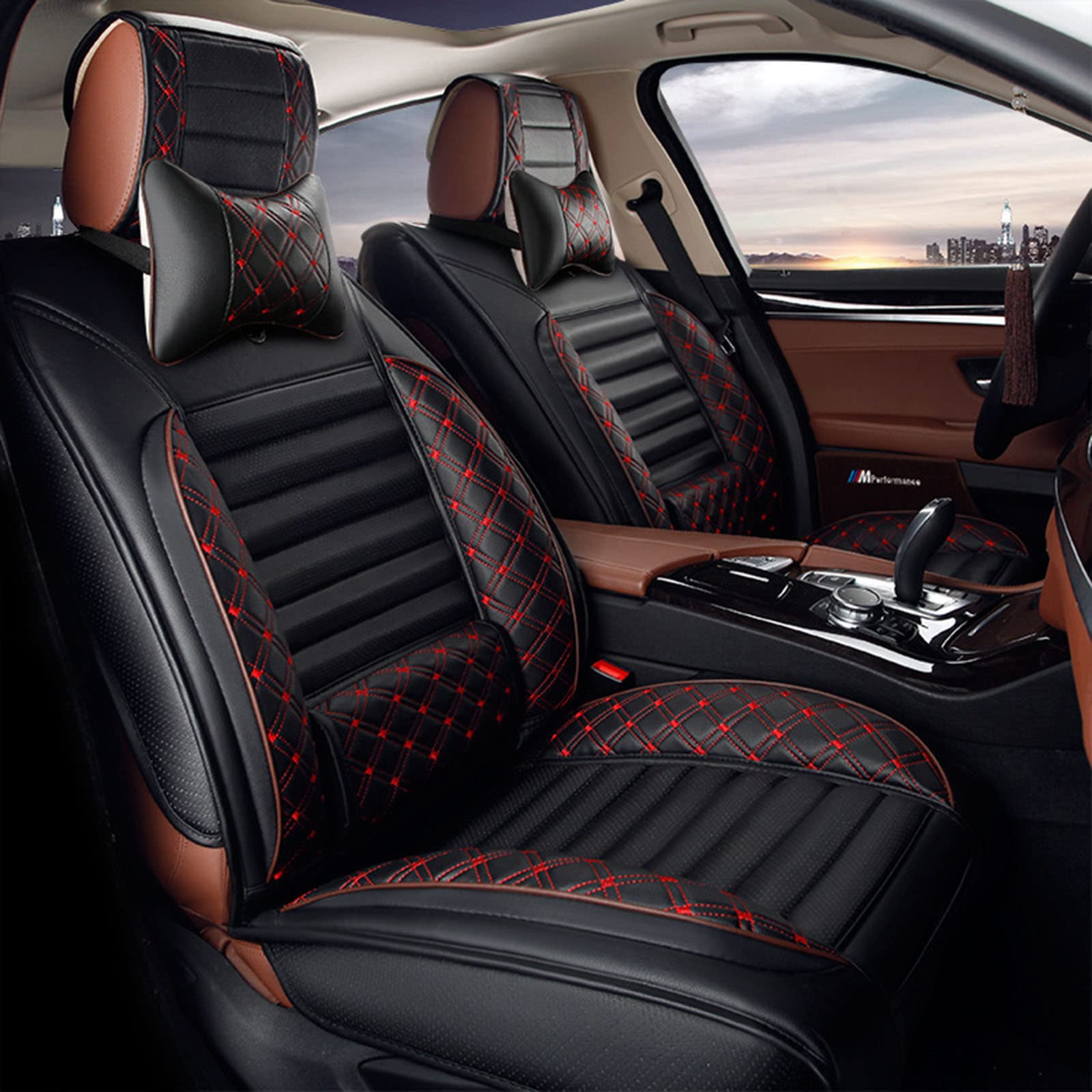 Premium Leather Ice Silk Car Seat Covers - 5-Piece Set for GM Vehicles | Waterproof, Wear & Stain Resistant | Airbag Compatible | Universal Fit for Most Cars, SUVs & Trucks (Brown) | Perfect for Road Trips, Daily Commutes & Family Travel