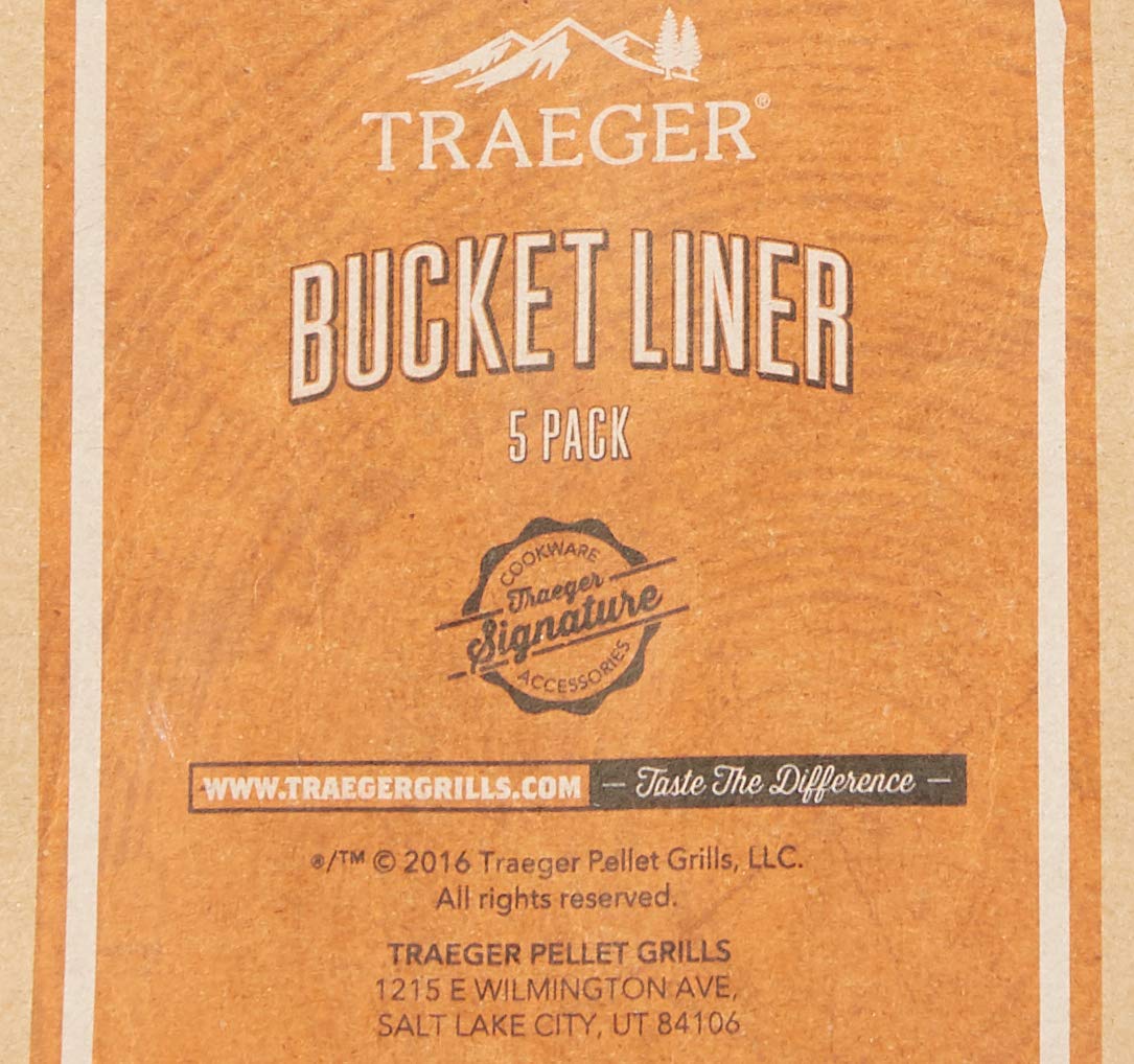 Traeger Grills BAC407 Grease Bucket Liners - 5 Pack | Heavy-Duty Disposable Grill Drip Pan Liners for Easy Cleanup | Perfect for Pellet Grills, Smokers & Outdoor Cooking