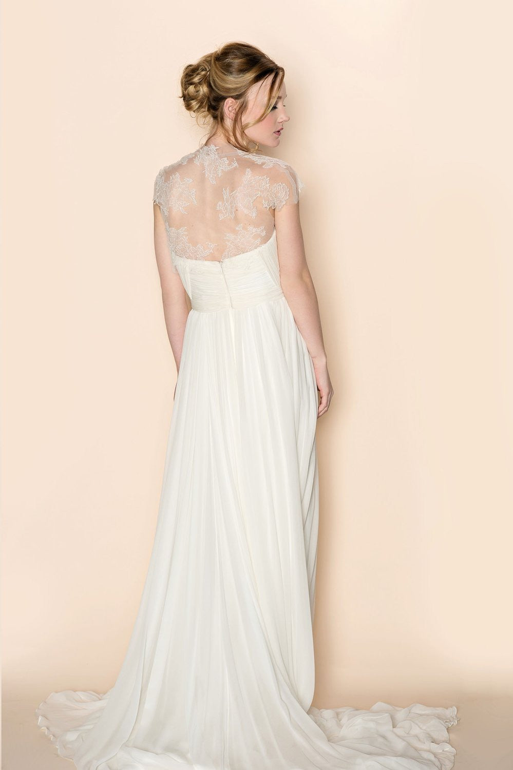 Elegant Amber French Lace Tulle Cap Sleeve Bridal Bolero Shrug - Perfect for Weddings, Photo Shoots & Formal Occasions