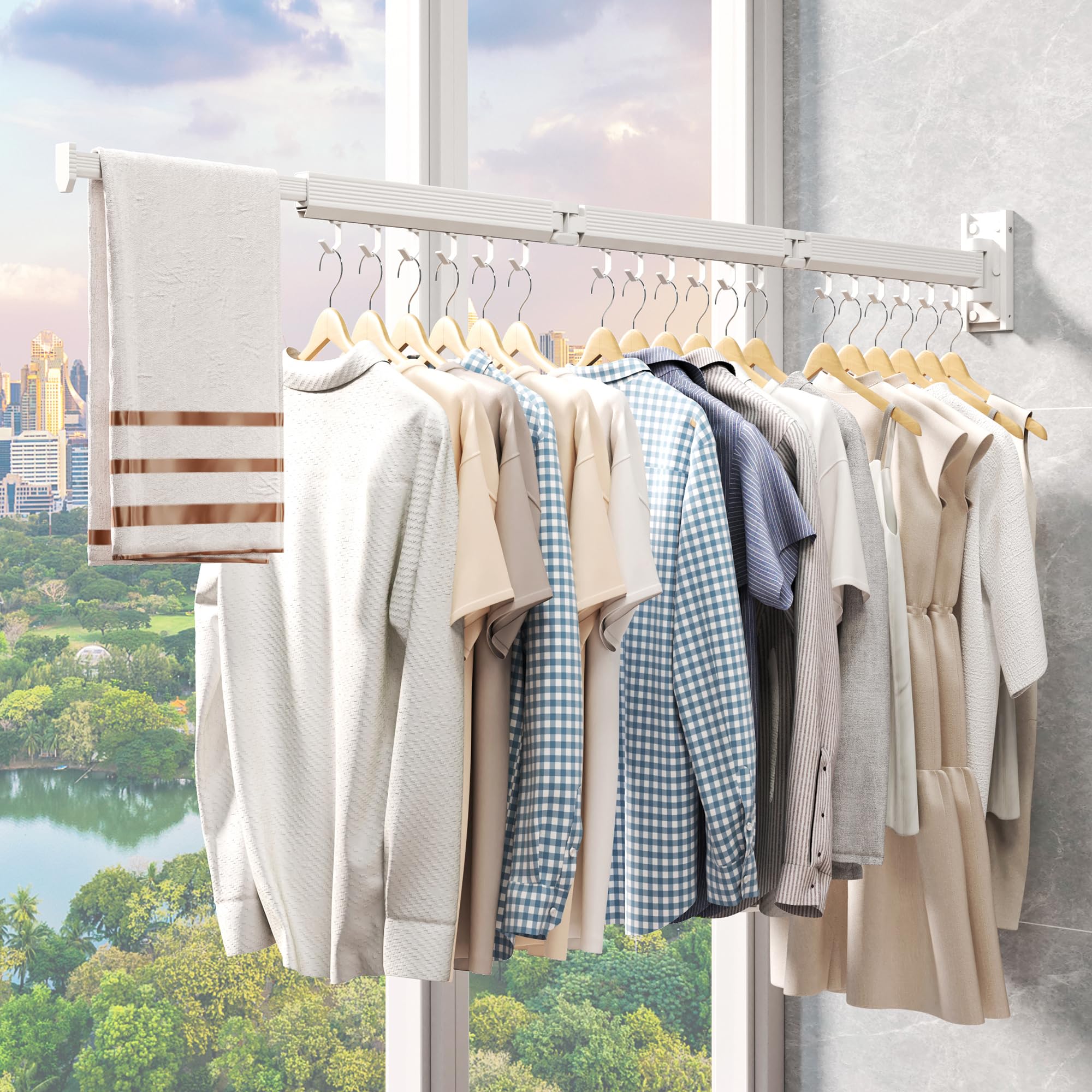 Wall Mounted Laundry Drying Rack - Retractable & Collapsible for Small Spaces