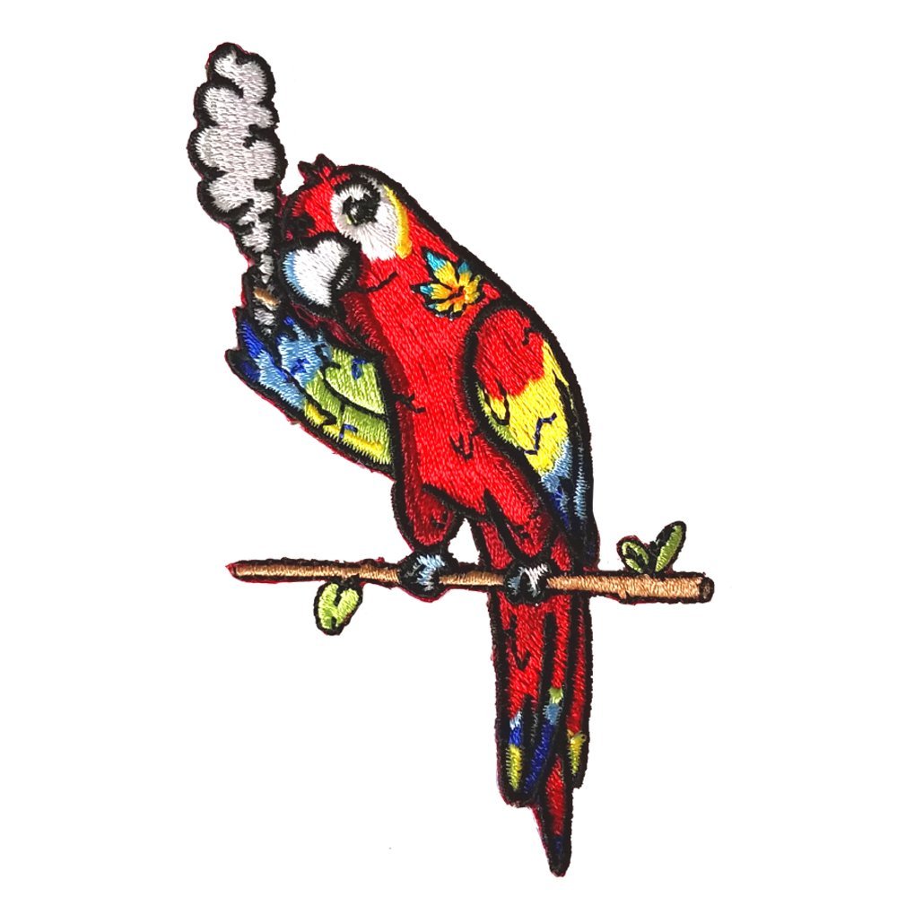Pot Smoking Pals Parakeet Bird Parrot Iron-On Embroidered Patch - Fun Cannabis-Themed Applique for Jackets, Hats & Backpacks