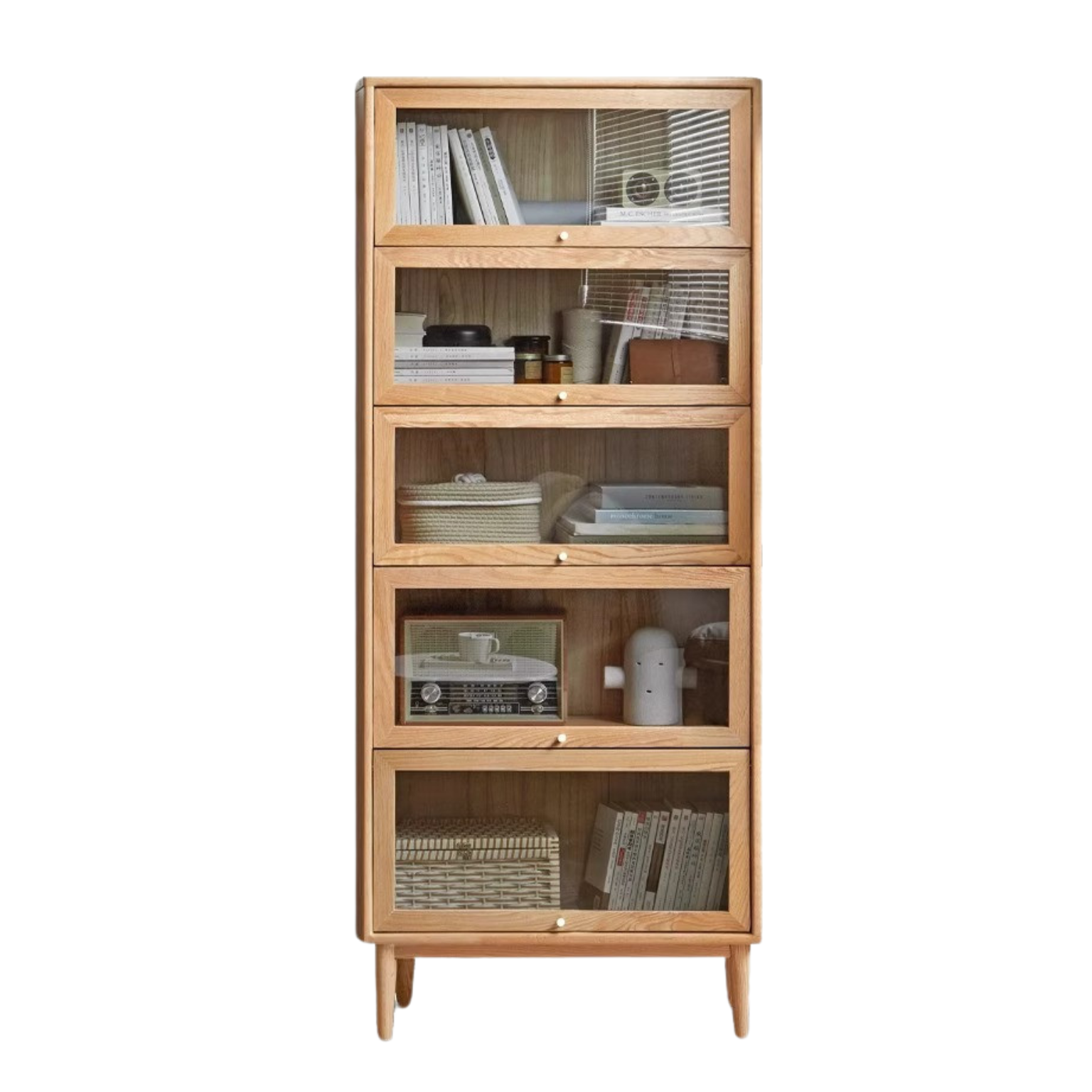 Solid Oak Wood Multi-Layer Flip Door Side Cabinet & Bookcase - Perfect for Living Room, Bedroom, and Office Storage & Organization