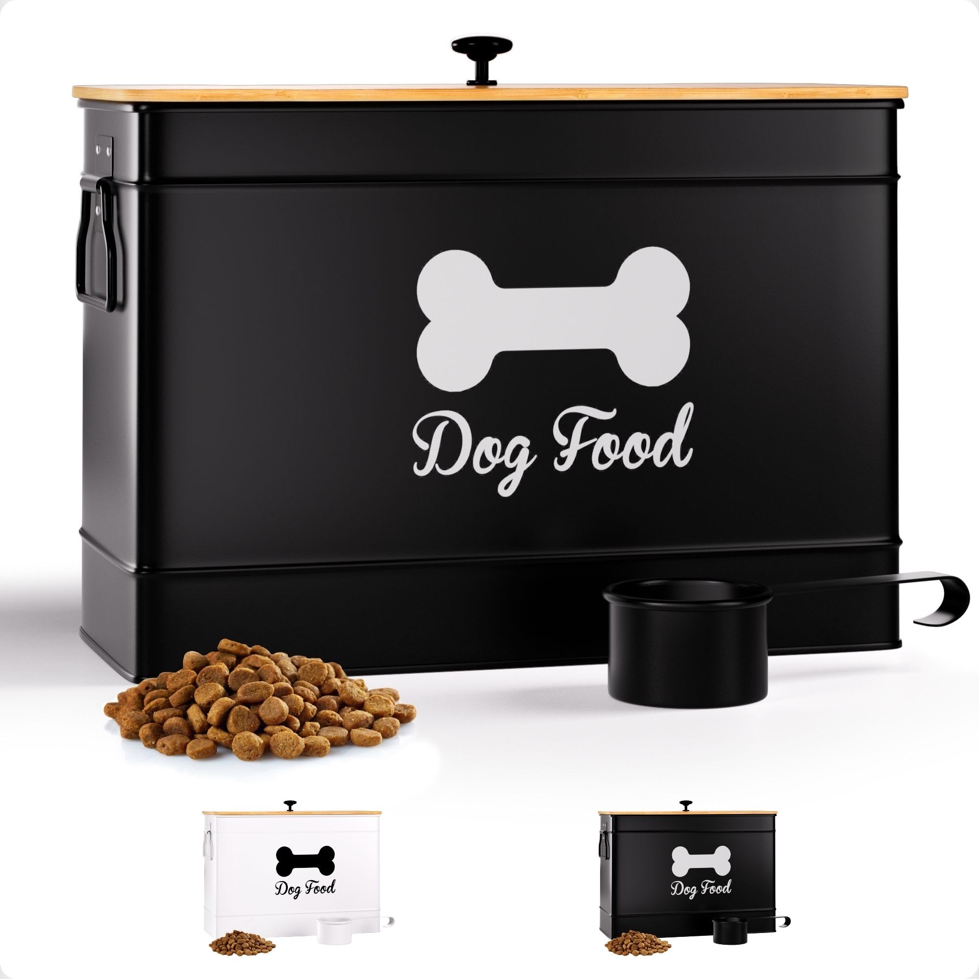 **Airtight Dog Food Storage Container with Bamboo Lid - 15-20 lb (50 Cup) Capacity, Includes Metal Scoop - Large Pet Food Bin for Dogs up to 100 lbs - Perfect for Kitchen, Pantry, or Garage Storage**