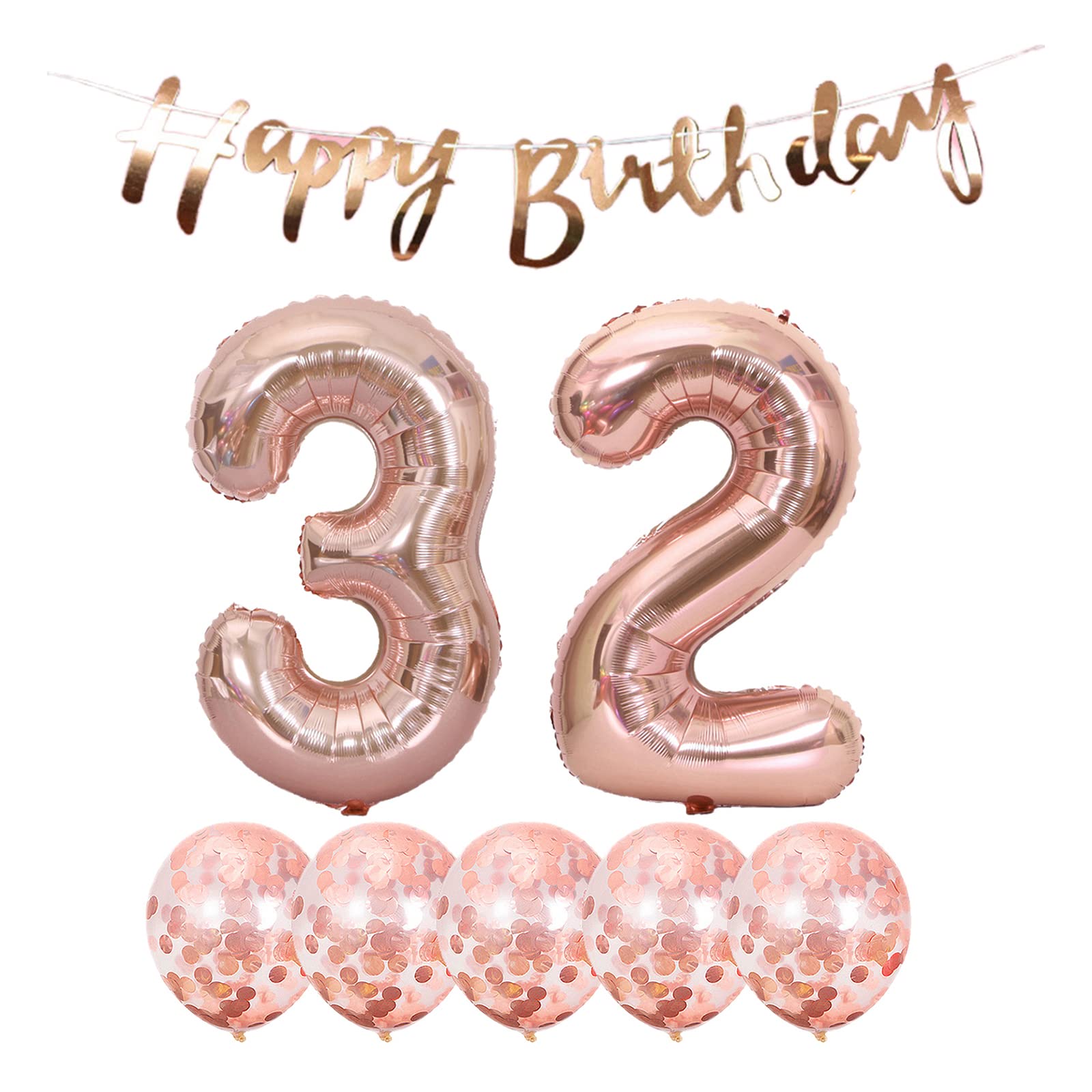 32nd Birthday Decorations Set - Happy Birthday Banner, Helium Balloons, Rose Gold Party Supplies for 32 Years Old Celebration | Perfect for Milestone Birthdays, Anniversary Parties & Special Events