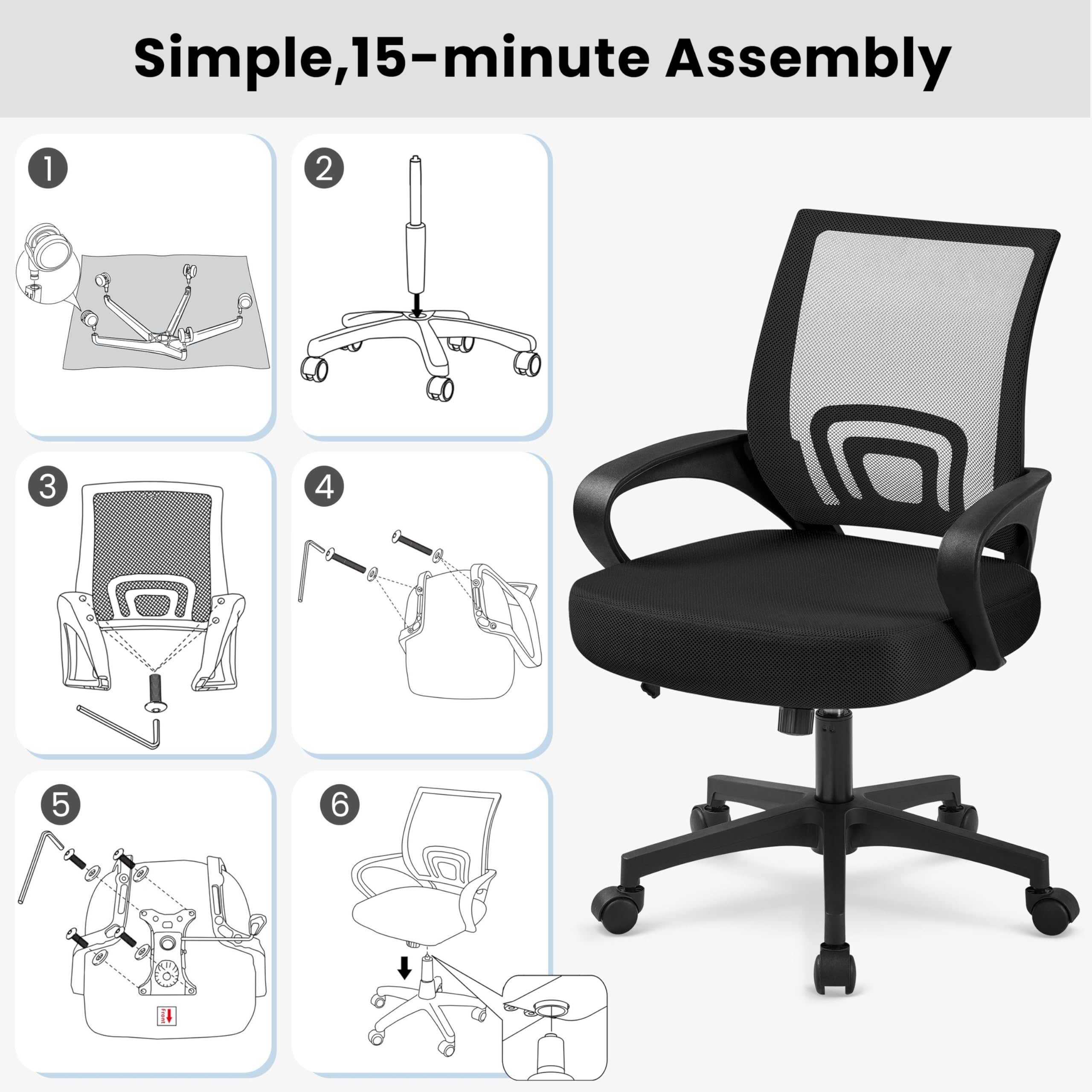 Topeakmart Ergonomic Office Chair - Adjustable Height Mesh Computer Chair with Lumbar Support for Women & Men - Modern Executive Desk Chair for Home & Office (2 Pack) - Perfect for Long Work Hours & Gaming Sessions