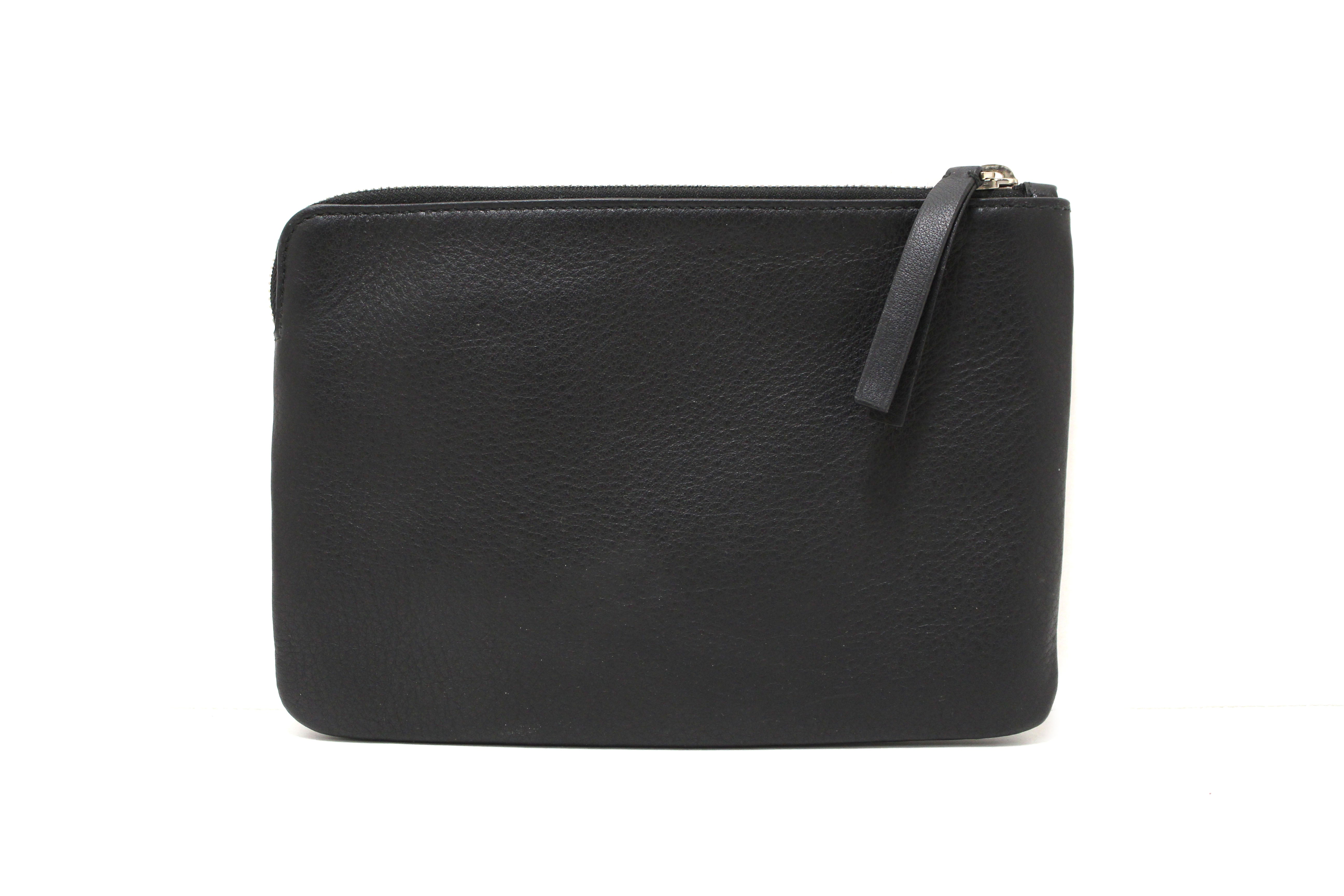 Balenciaga Black Leather Logo Medium Everyday Pouch Clutch Bag for Women | Stylish Crossbody & Shoulder Bag | Perfect for Work, Travel & Evening Out