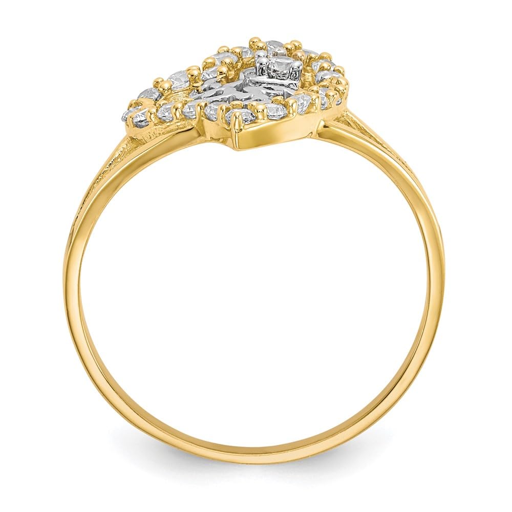 10K Yellow Gold & Rhodium Plated Cubic Zirconia Heart Ring - 