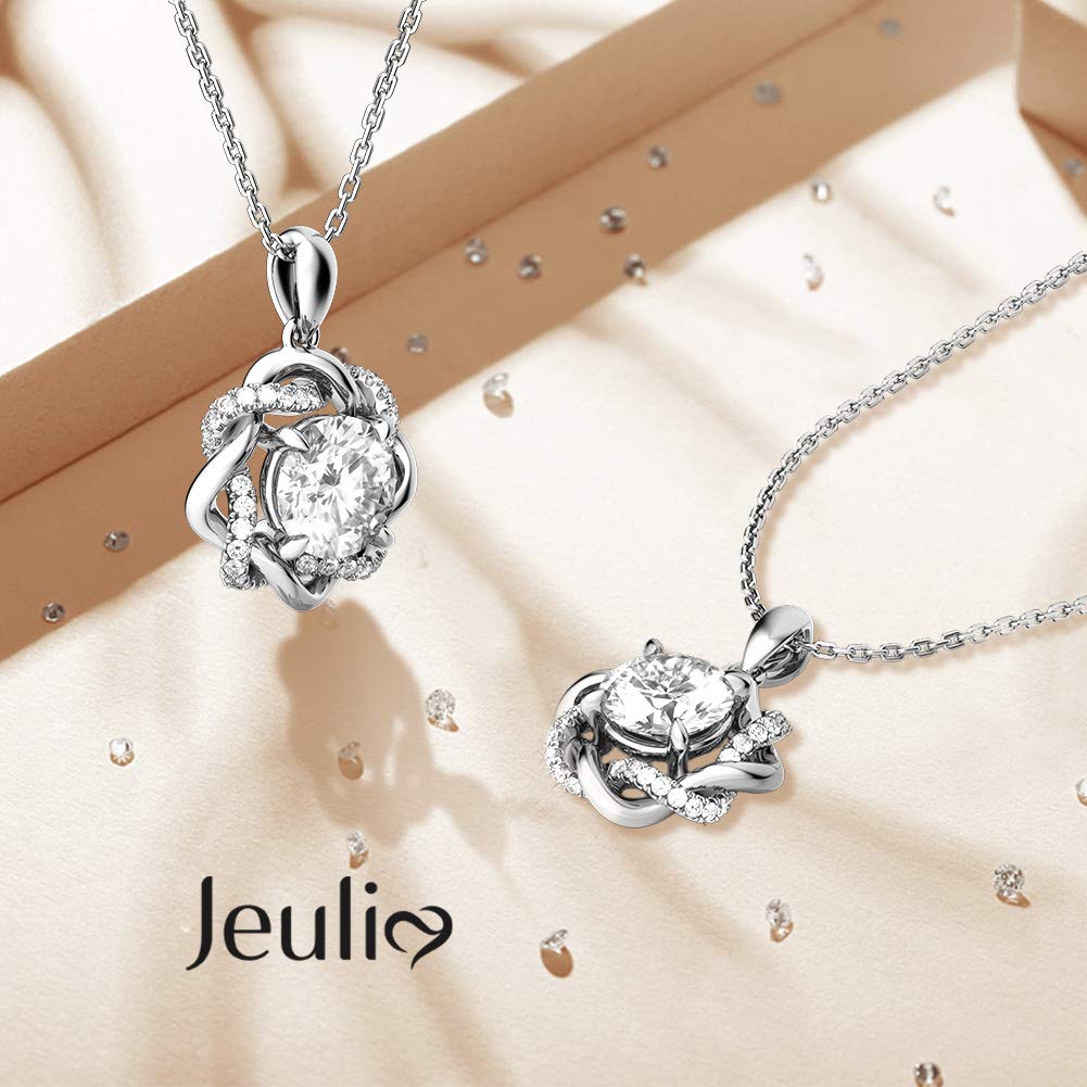 Jeulia S925 Sterling Silver Flower Necklace with White Diamond Pendant - Elegant Long Hollow Chain for Women, Perfect Mother’s Day & Valentine’s Day Jewelry Gift - Ideal for Weddings, Anniversaries and Special Occasions
