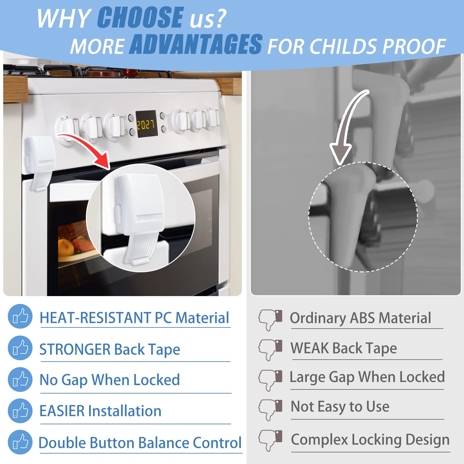 2Pcs Childproof Oven Door Lock - No Drill Installation, Heat-Resistant & Durable Safety Latch for Stove Front (White) | Perfect for Baby Proofing Kitchen & Preventing Toddler Burns