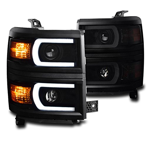 2014-2015 Chevy Silverado 1500 DRL LED Projector Headlights - Black/Smoke Housing - Upgrade Your Truck Lighting for Night Driving & Off-Road Adventures