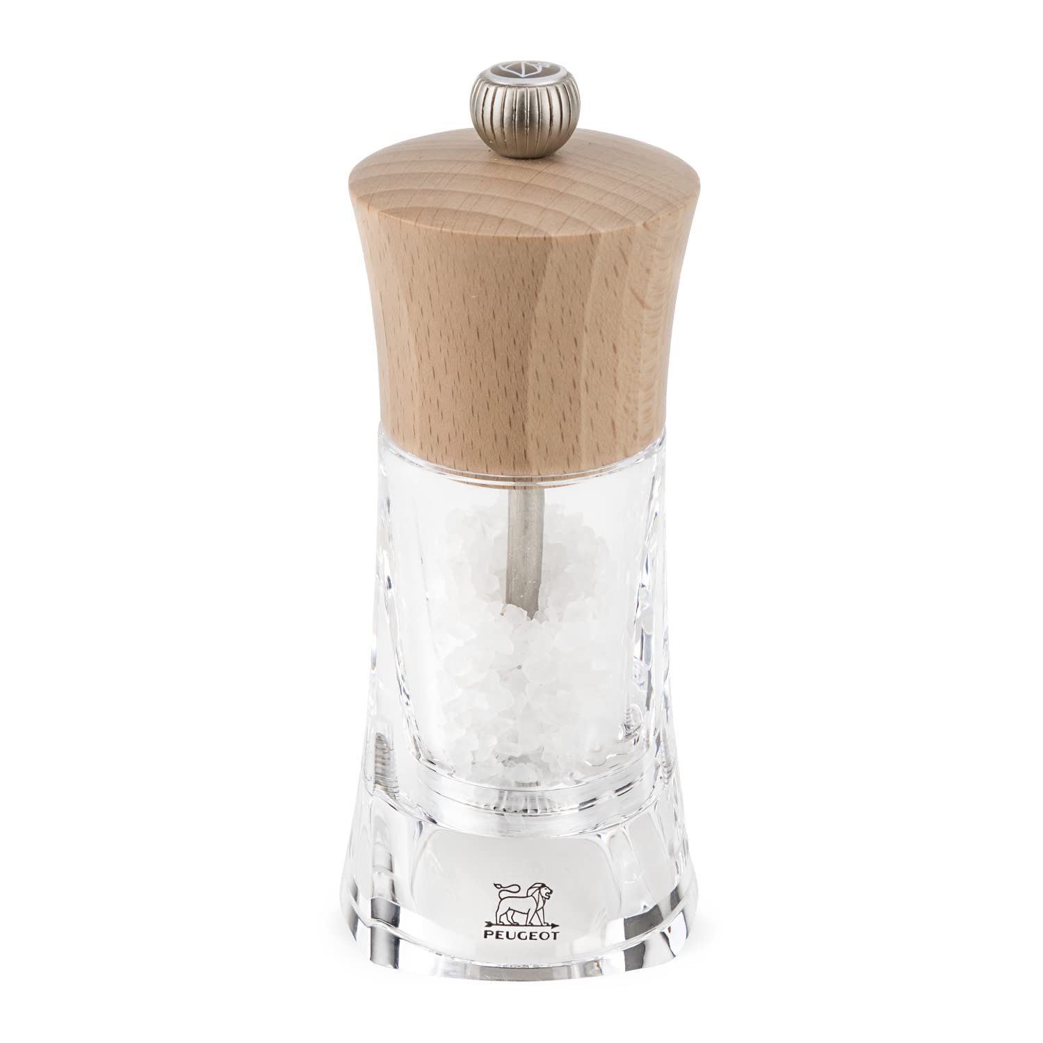 Peugeot Oleron Manual Salt Grinder - Adjustable Transparent Acrylic & Beechwood Mill - 5.5 Inch Chocolate Brown - Perfect for Kitchen, Dining Table & Gourmet Cooking