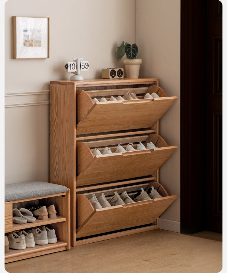 Solid Wood Shoe Cabinet - Thin Oak & Poplar Entryway Storage Organizer for Home, Porch, and Doorway | Perfect for Small Spaces & Clutter-Free Entry