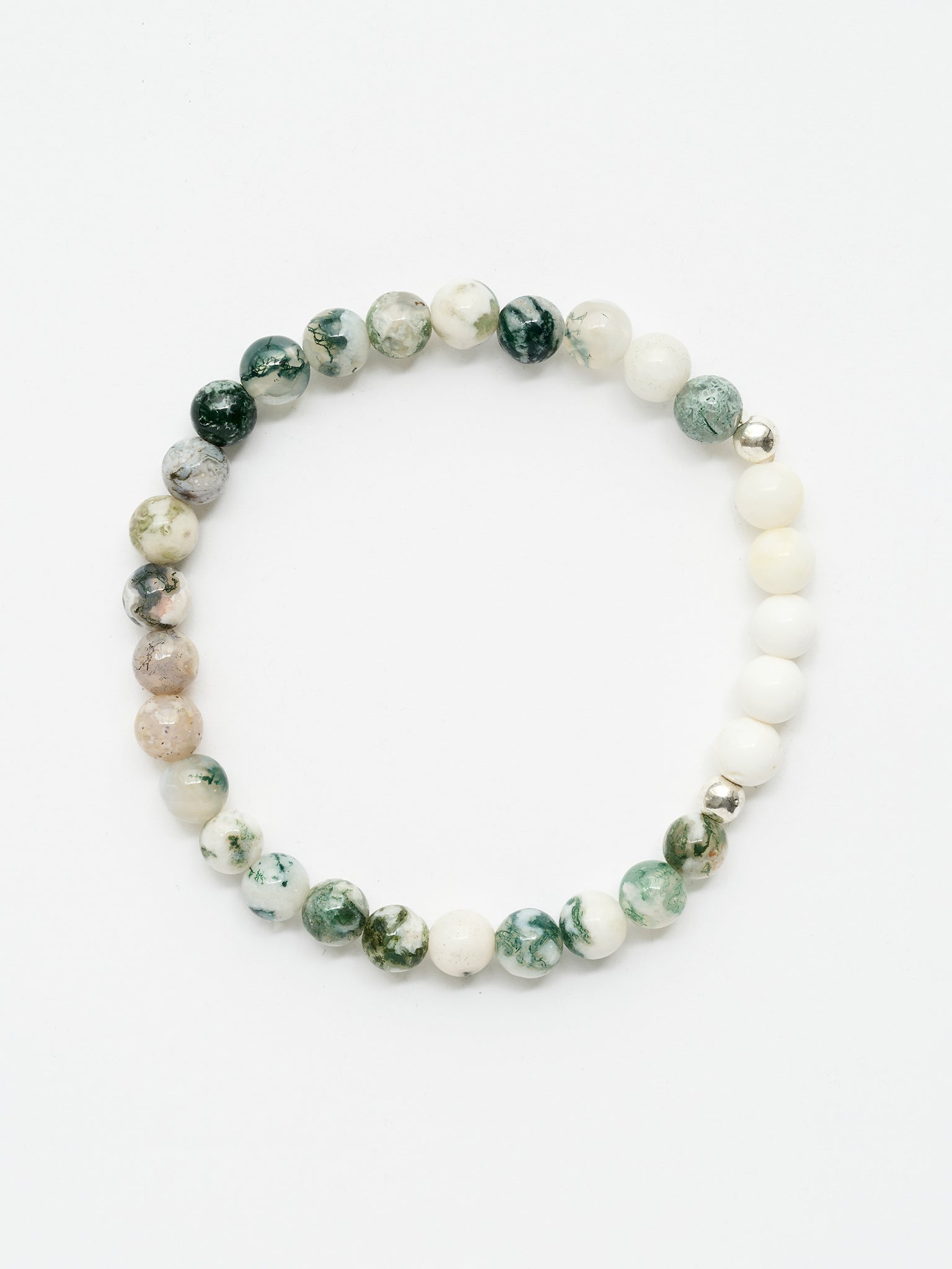Tree Agate & Mother of Pearl Mala Bead Bracelet for Meditation, Yoga & Spiritual Healing - Handmade Buddhist Prayer Beads for Mindfulness & Stress Relief
