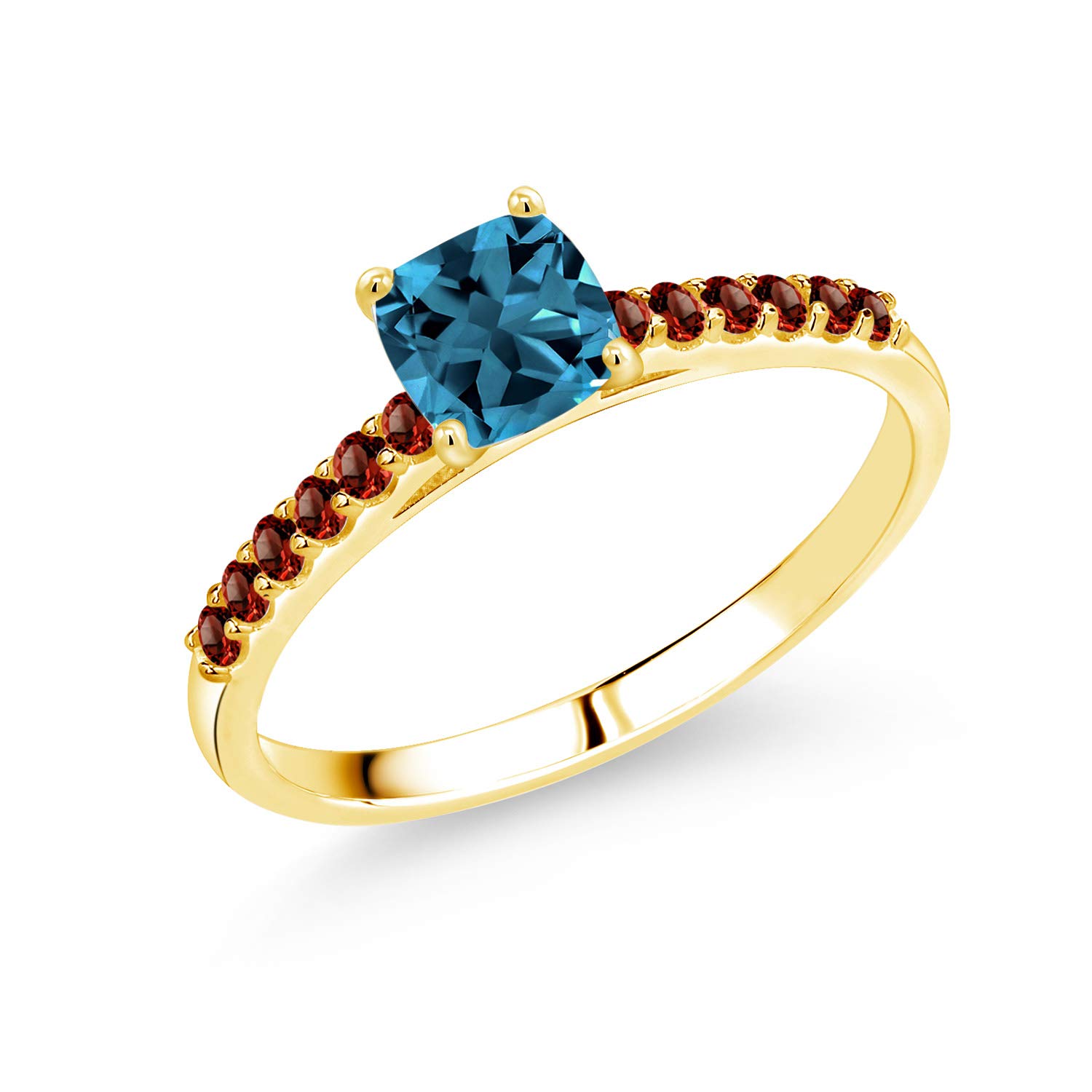2.24 Ct Cushion London Blue Topaz & Red Garnet 10K Yellow Gold Ring for Women - Elegant Birthstone Jewelry for Anniversary, Engagement, and Special Occasions