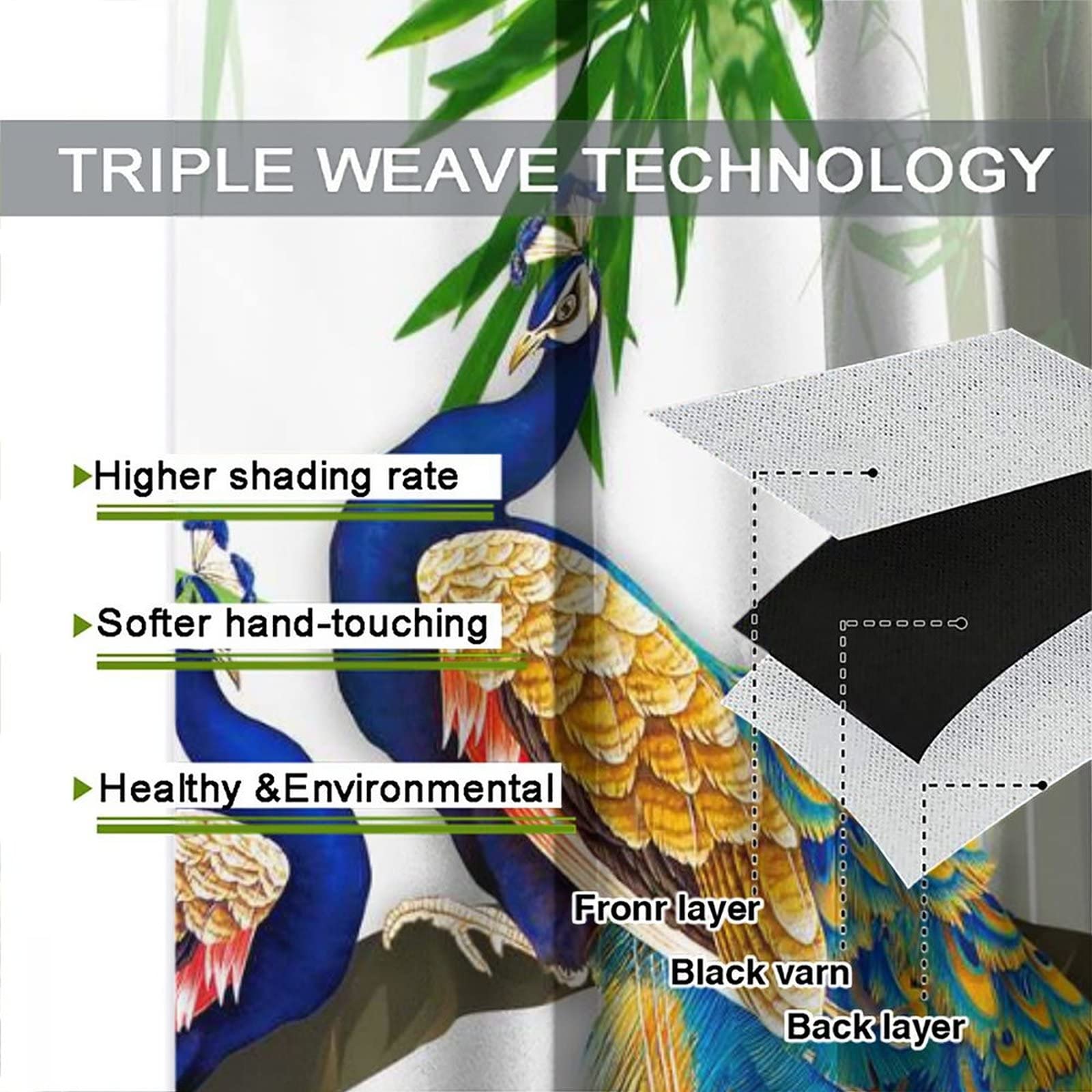Peacock Landscape Curtains - Elegant Peacock & Bamboo Forest Design Window Drapes, 2-Panel Set (42x45 inches) for Living Room, Bedroom & Kids Room Decor - Perfect for Nature-Themed Home Interiors & Tropical Style Decorations