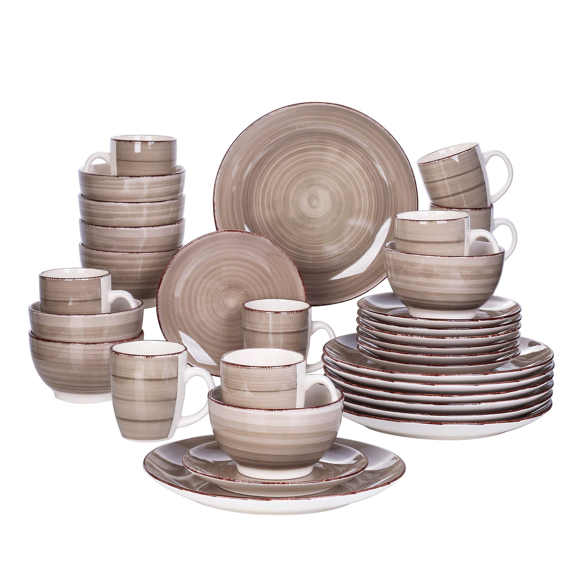 Vancasso Bella 32-Piece Ceramic Dinnerware Set - 8 Stoneware Place Settings with Dinner Plates, Salad Plates, Bowls & Mugs | Microwave & Dishwasher Safe Cream Dinner Set for Family Dining, Restaurants & Entertaining