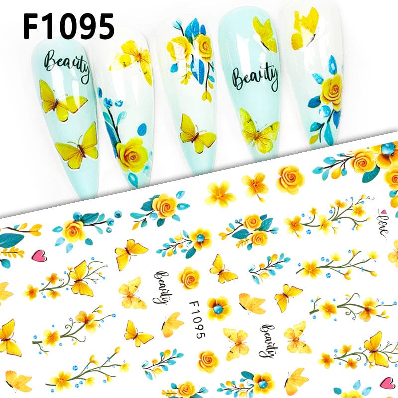 3D Yellow Butterfly Flower Nail Stickers F1095 - Elegant Nail Art Decals for Manicure, Perfect for Parties, Weddings & Special Occasions