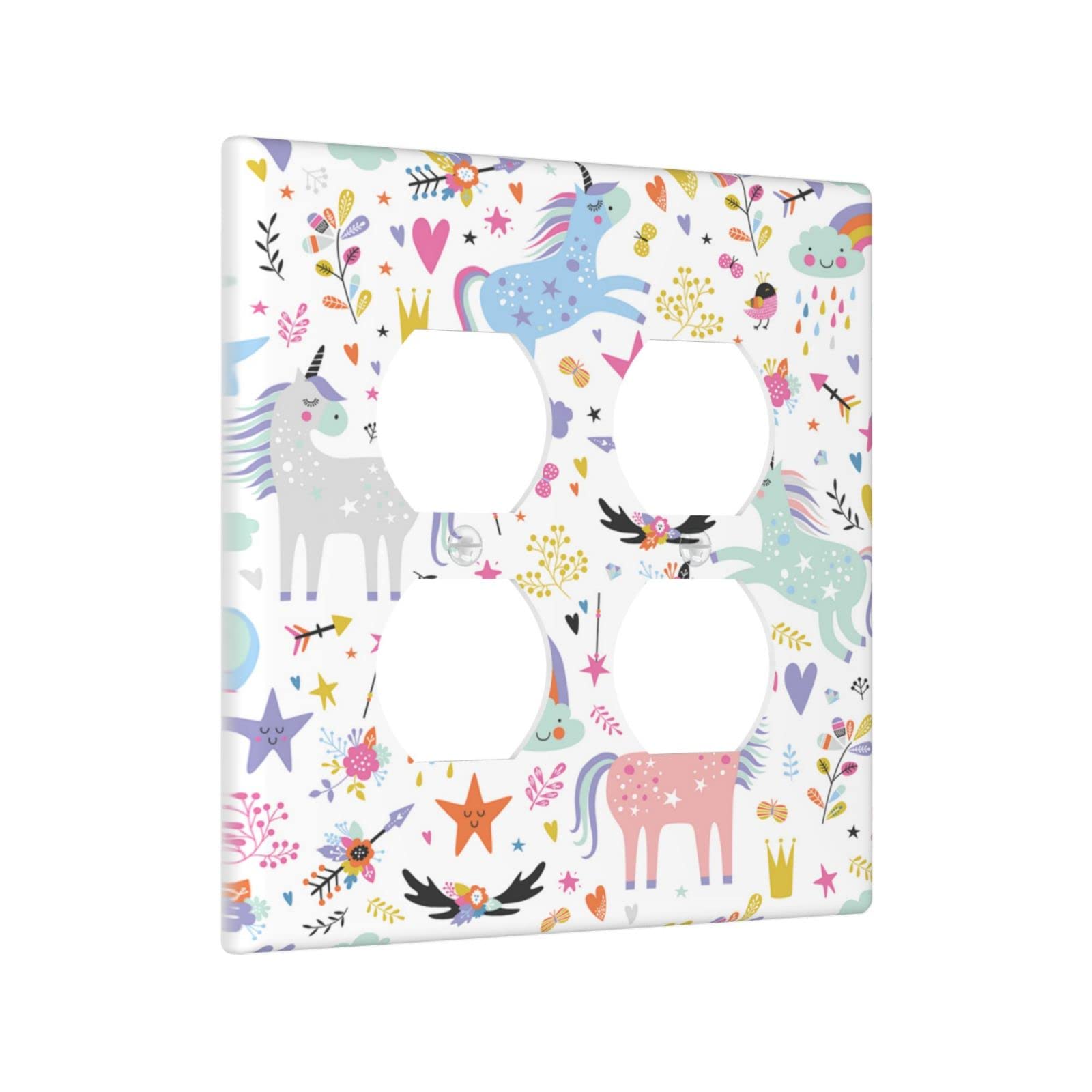 Pink Unicorn Double Duplex Outlet Covers - Decorative 2 Gang Wall Plate (4.5