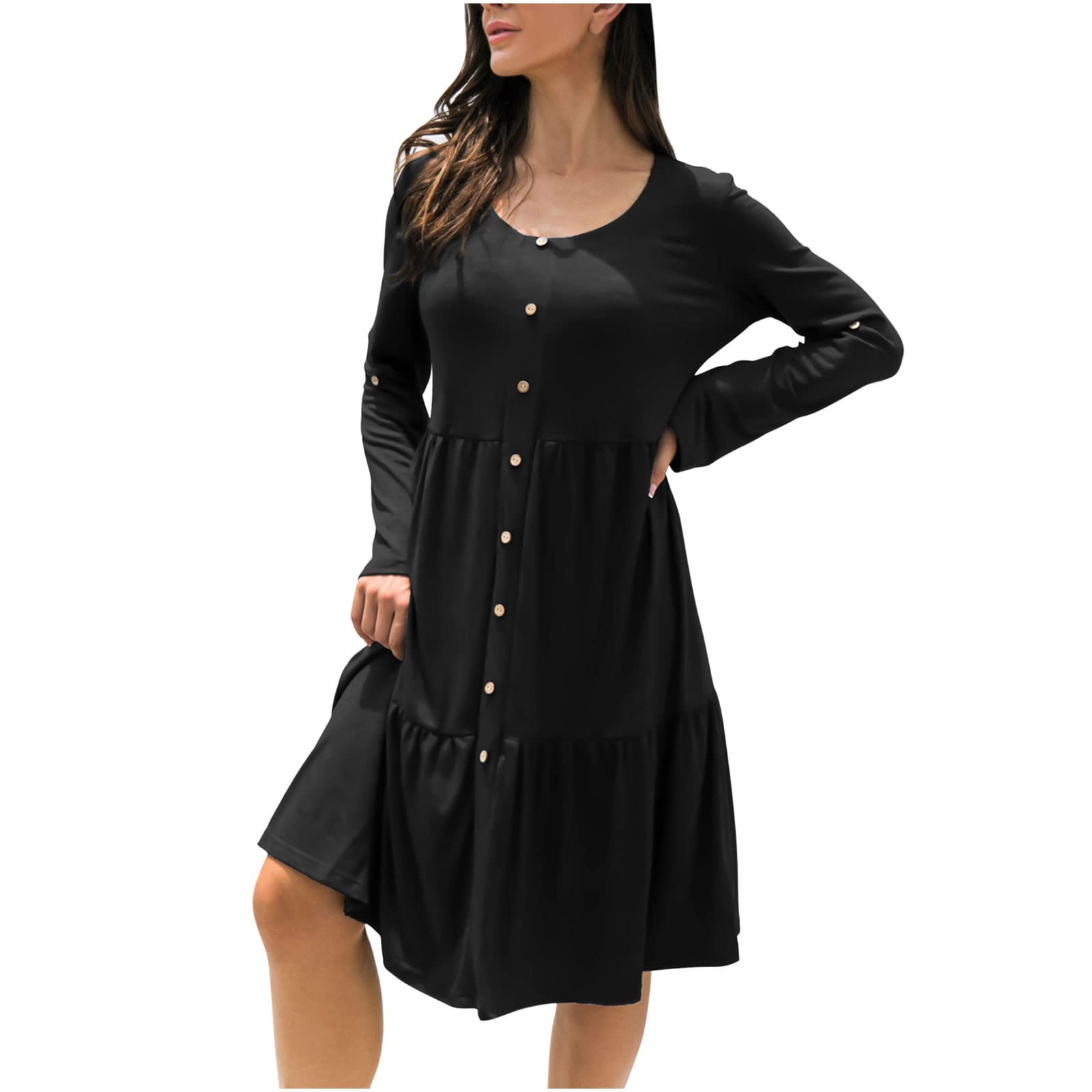 Sexy Mini Shirt Dress for Women - Casual Loose Button Down Skater Dress with Long Sleeves & Round Neck | Perfect for Date Night, Parties & Everyday Wear