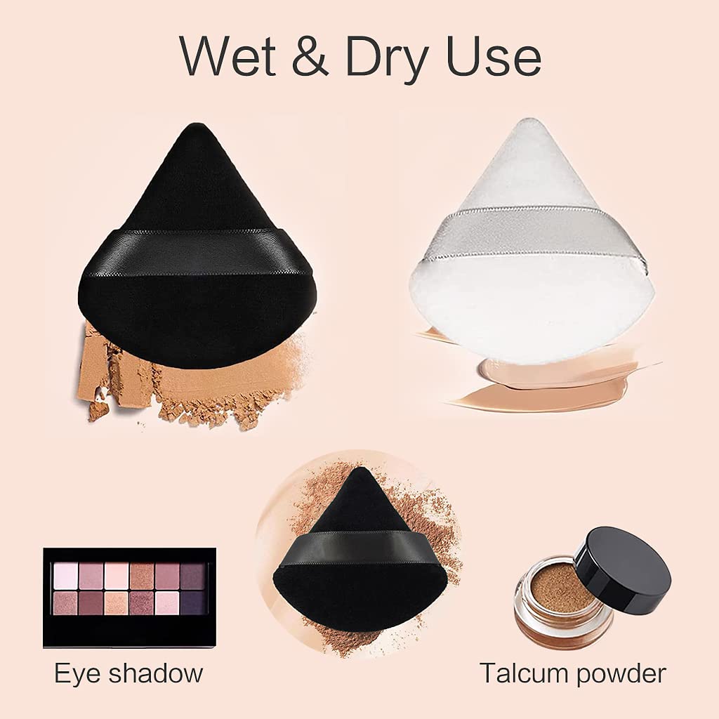 4-Pack Soft Triangle Makeup Puffs for Wet & Dry Use - Foundation, Mineral Powder, Body Powder & More - Washable & Reusable Black Makeup Sponges - Perfect for Daily Makeup Application & Touch-Ups