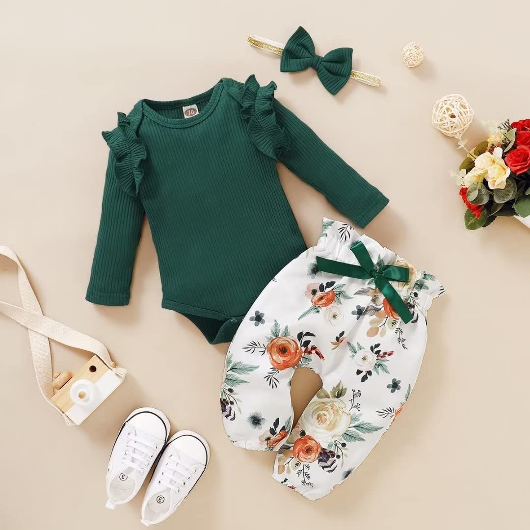 Soft Long Sleeve Baby Girl Onesies with Pants & Headband - Newborn Outfit Set for Photos, Parties & Daily Wear | Cute Infant Girl Clothes