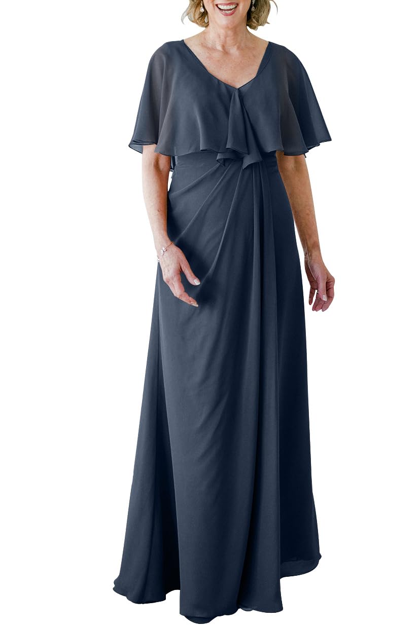 Elegant A-Line Mother of the Bride Dress - Short Sleeve V-Neck Tiered Chiffon Formal Evening Gown for Weddings, Parties & Special Occasions