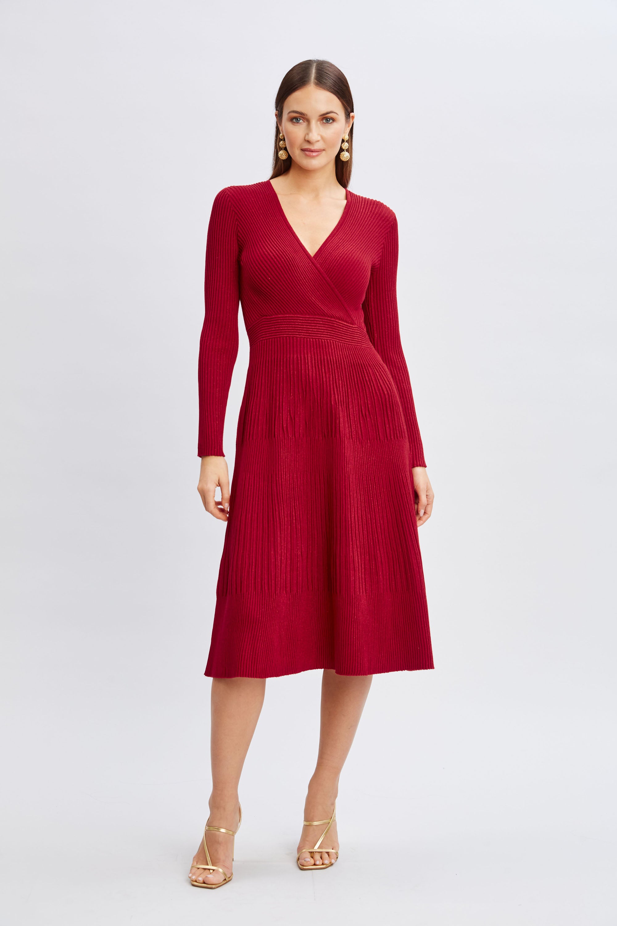 Tahari Women's Lurex Knit Mock Wrap Sweater Dress - Elegant Holiday Party & Office Wear for Fall Winter Season