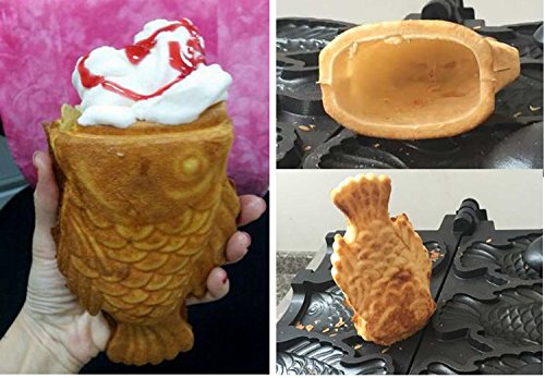 Commercial Electric Taiyaki Fish Waffle Maker - 3-Cavity Nonstick 110V, 180° Opening - Perfect for Ice Cream, Red Bean Paste & Sweet Fillings - Ideal for Cafes, Dessert Shops & Home Baking