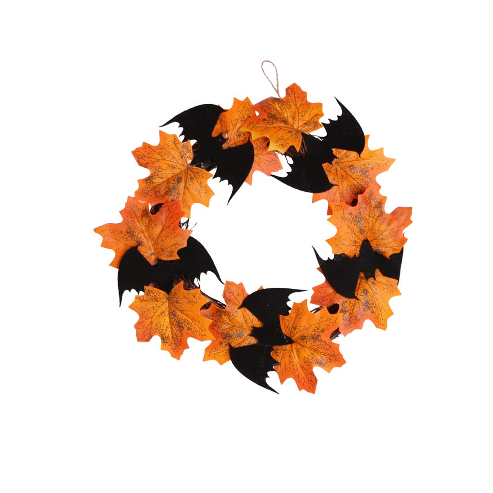 iFundom Halloween Bat Wreath Decor - Maple Leaf Floral Wreath Pendant Ornament for Halloween Party, Front Door & Window Decorations