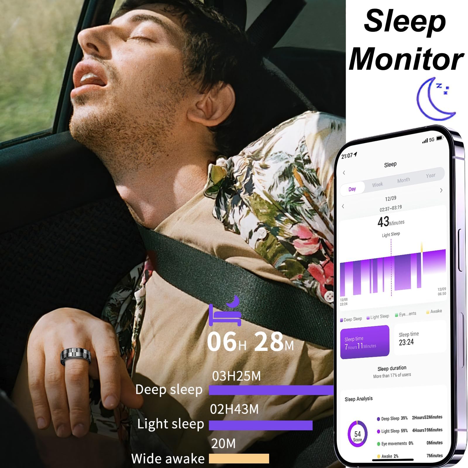 Smart Ring Fitness Tracker with Heart Rate Monitor, Sleep Tracking & Blood Pressure - Step Counter, Calorie Burn & TikTok Controller - Health & Activity Tracker for Women & Men (Includes Charging Case) - Perfect for Workouts, Sleep Analysis & Daily Health Monitoring