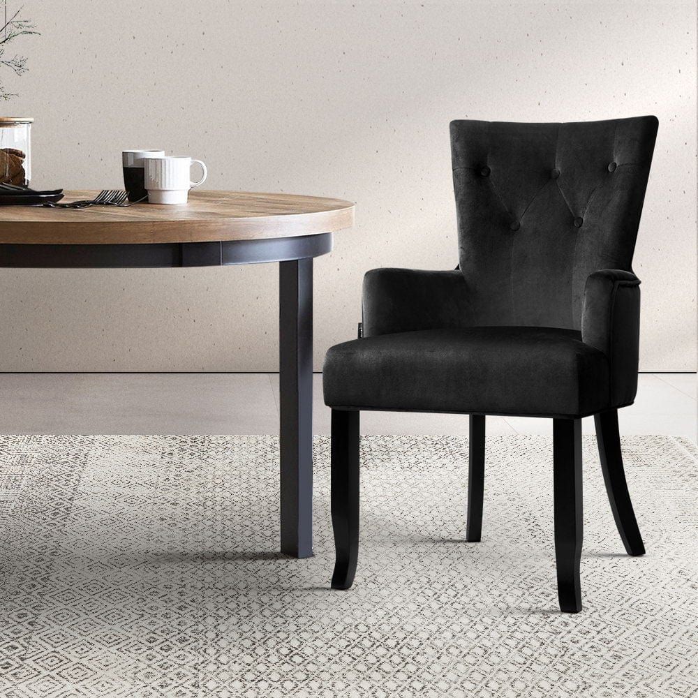 French Provincial Dining Chairs - Velvet Upholstered Wooden Chairs with Retro Black Finish | Elegant Home Decor for Dining Room, Kitchen, or Breakfast Nook