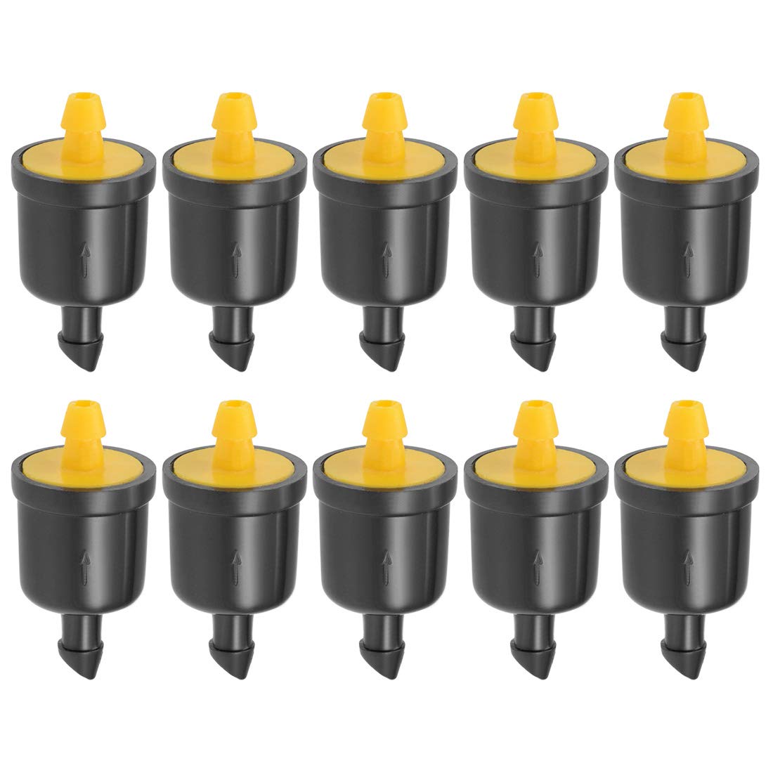 Pressure Compensating Dripper 5 GPH (20L/H) - 50pcs Barbed Hose Connector Emitters for Garden & Lawn Drip Irrigation System | Plastic Yellow Water Saving Drip Emitters for Efficient Plant Watering