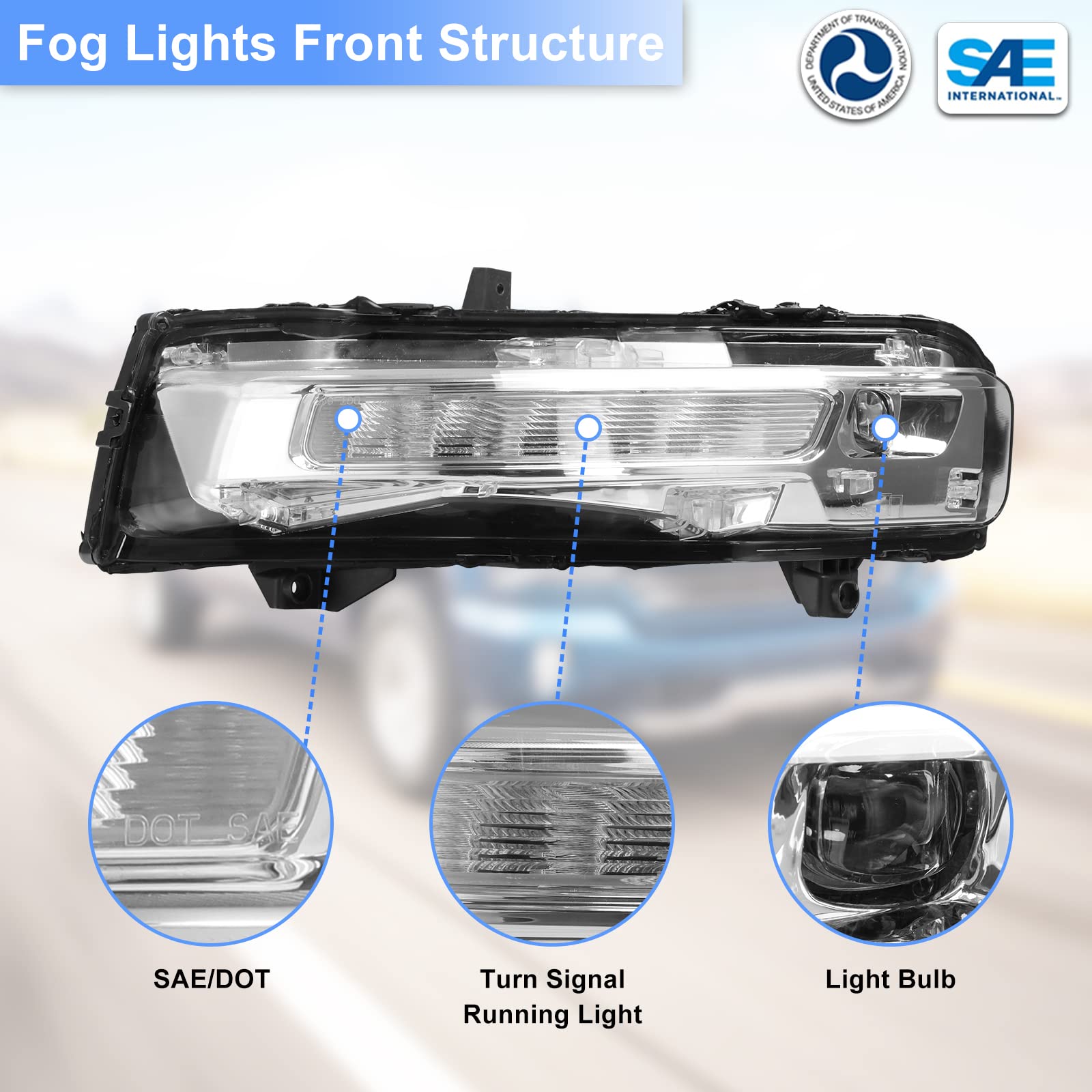 ROXX LED Fog Lights Assembly for 2018-2022 Ford Mustang - Sequential Turn Signal & DRL - Direct Replacement Driving Fog Lamps (Driver & Passenger Pair) - Perfect for Night Driving and Enhanced Visibility
