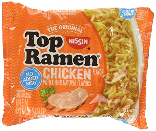 Nissin Top Ramen Noodle Soup Chicken Flavor 3oz (5 Pack) - Instant Japanese Noodles for Quick Meals, College Dorm Snacks & Emergency Food Supply