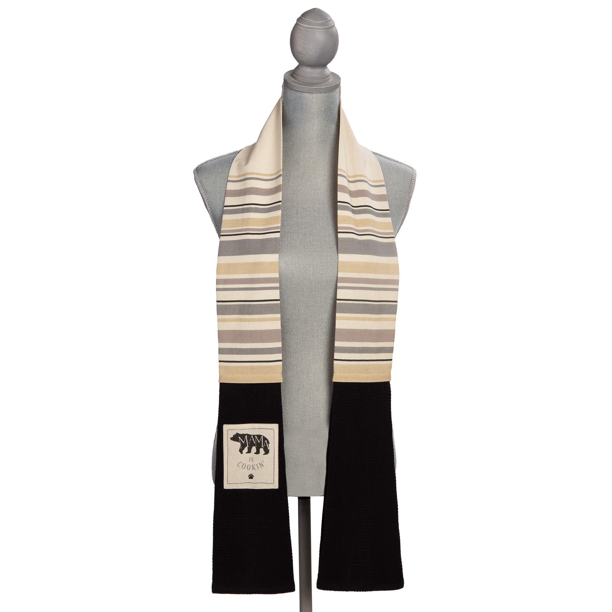Mama Bear Brown Stripe Waffle Weave Kitchen Dish Towel - Absorbent & Durable - Perfect for Drying Dishes, Cleaning Countertops & Kitchen Decor