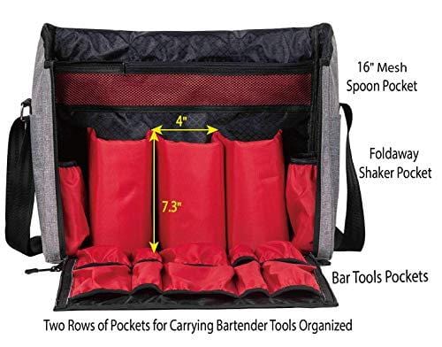 16 Inch Bartender Travel Bar Bag - Portable Wine & Cocktail Carrier for Camping, Picnics & Outdoor Parties (Grey, Bag Only)