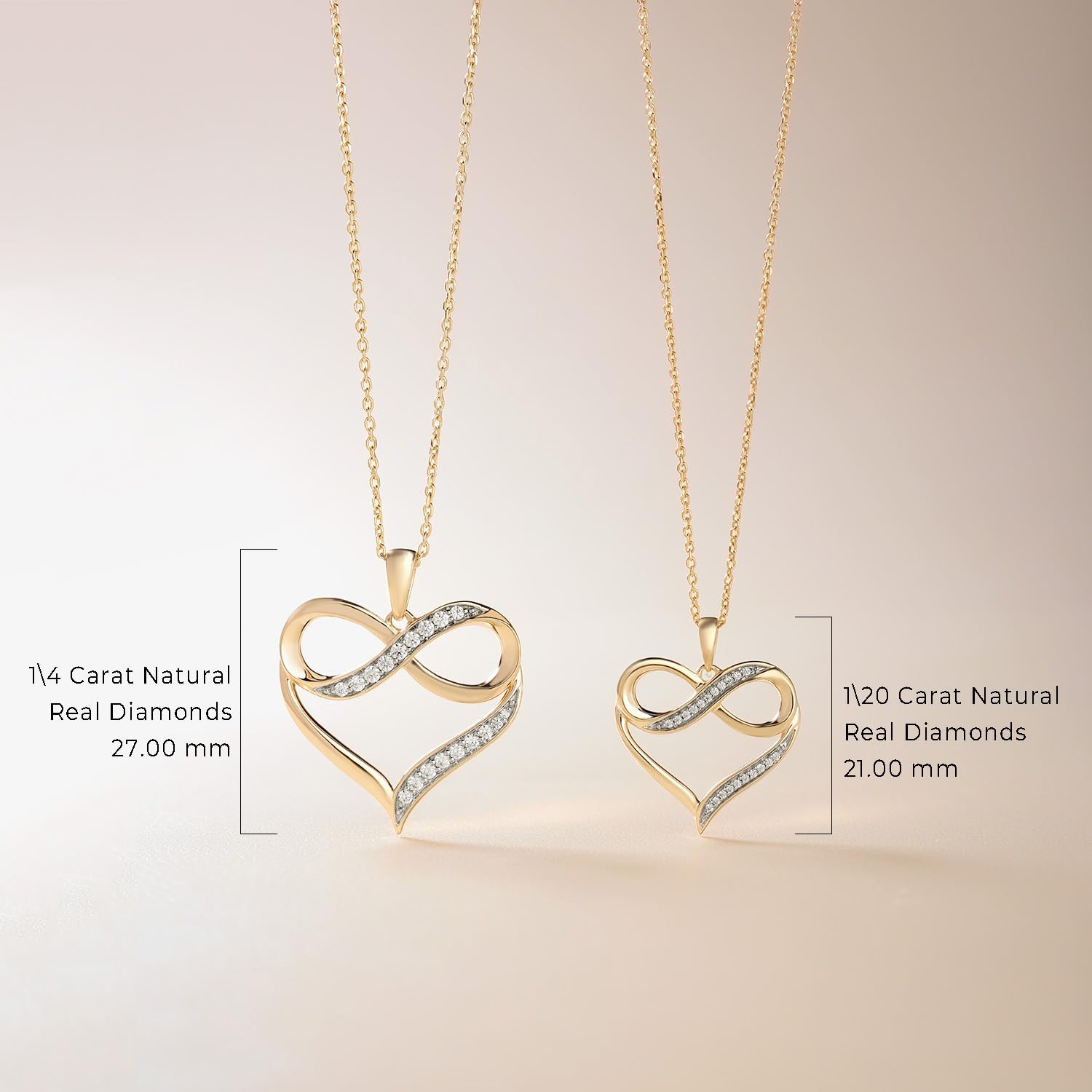 1/4ct & 1/20ct Natural Diamond Infinity Heart Pendant Necklace for Women - 10K White/Yellow/Rose Gold Jewelry Gift - Perfect for Anniversary, Valentine's Day & Romantic Occasions